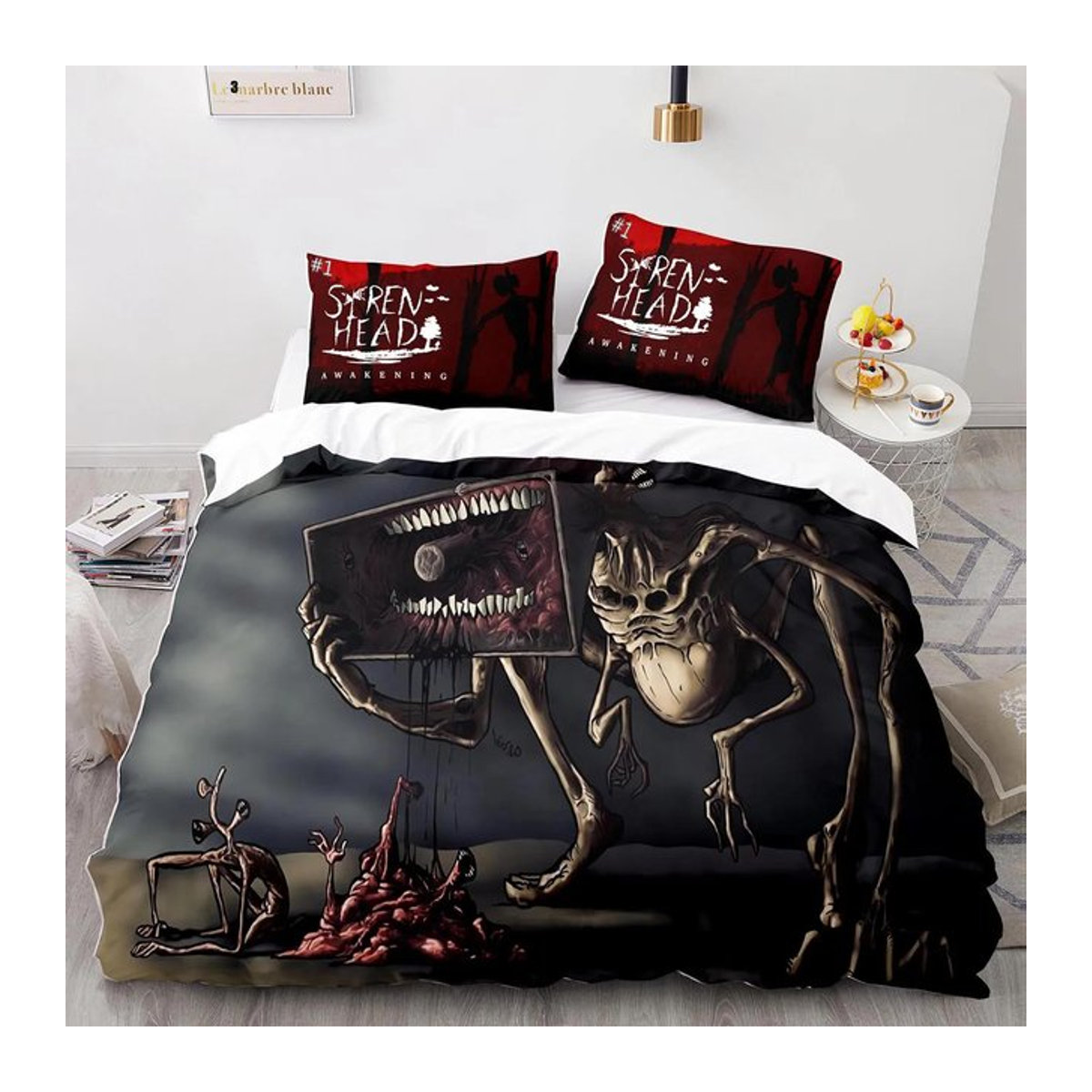 Sirenenkopf Bettwäscheset mit 3D-Druck für Erwachsene und Kinder, Queen Size, B/H: 228 x 228 cm, 3-teilig - Bild 1