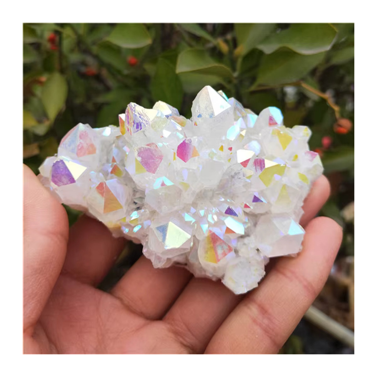 Sisterstone Aura Quarz Kristall Cluster in Weiß und Mehrfarbig mit bunten Punkten zur Reiki Heilung und Dekoration - Bild 4