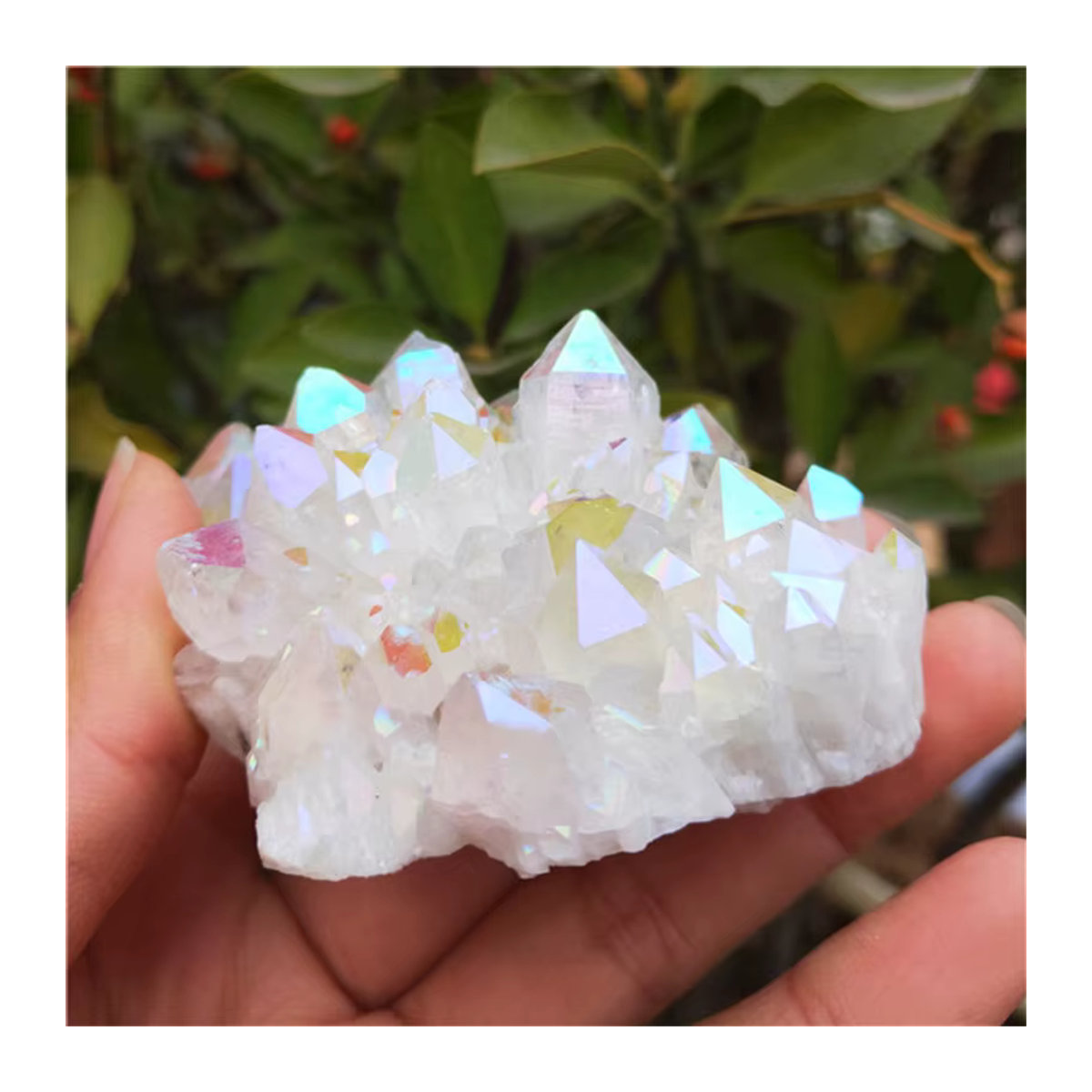 Sisterstone Aura Quarz Kristall Cluster in Weiß und Mehrfarbig mit bunten Punkten zur Reiki Heilung und Dekoration - Bild 5