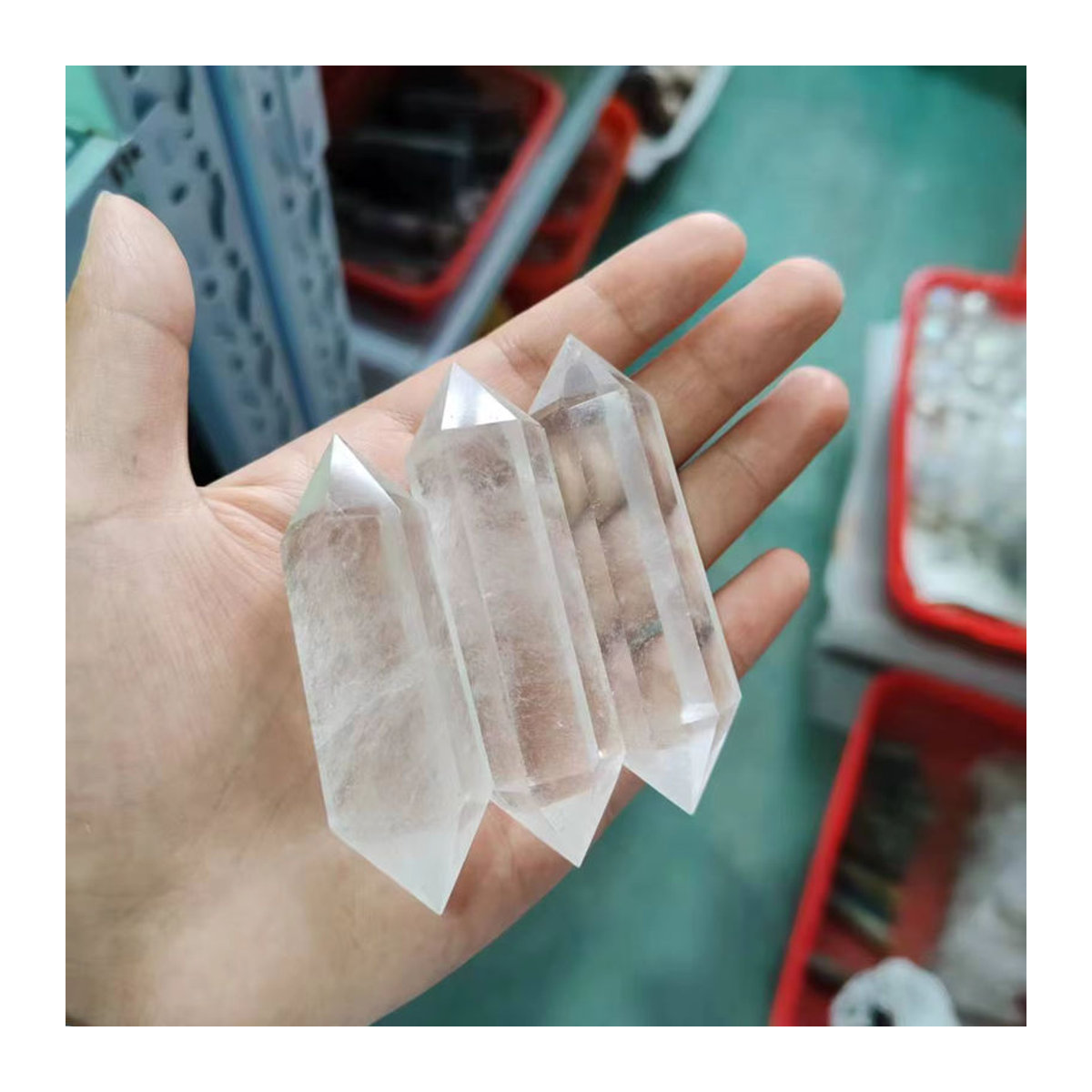 Sisterstone Doppelspitziger klarer Quarzkristallstab in Transparent für Rituale und Dekoration Handwerk - Bild 3