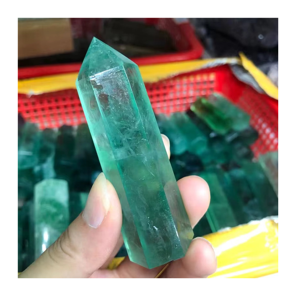 Sisterstone Kristall-Obelisk-Turm aus grünem Fluorit, geometrischer Stein-Dekorationskristall, Höhe: 6,5 cm - Bild 2