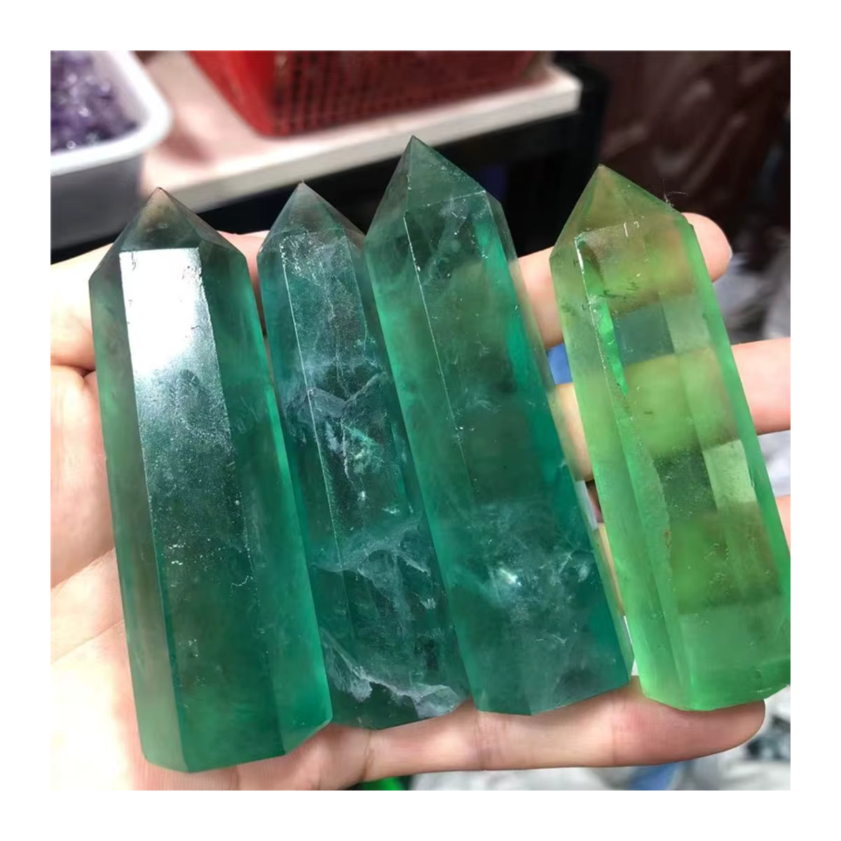 Sisterstone Kristall-Obelisk-Turm aus grünem Fluorit, geometrischer Stein-Dekorationskristall, Höhe: 6,5 cm - Bild 4