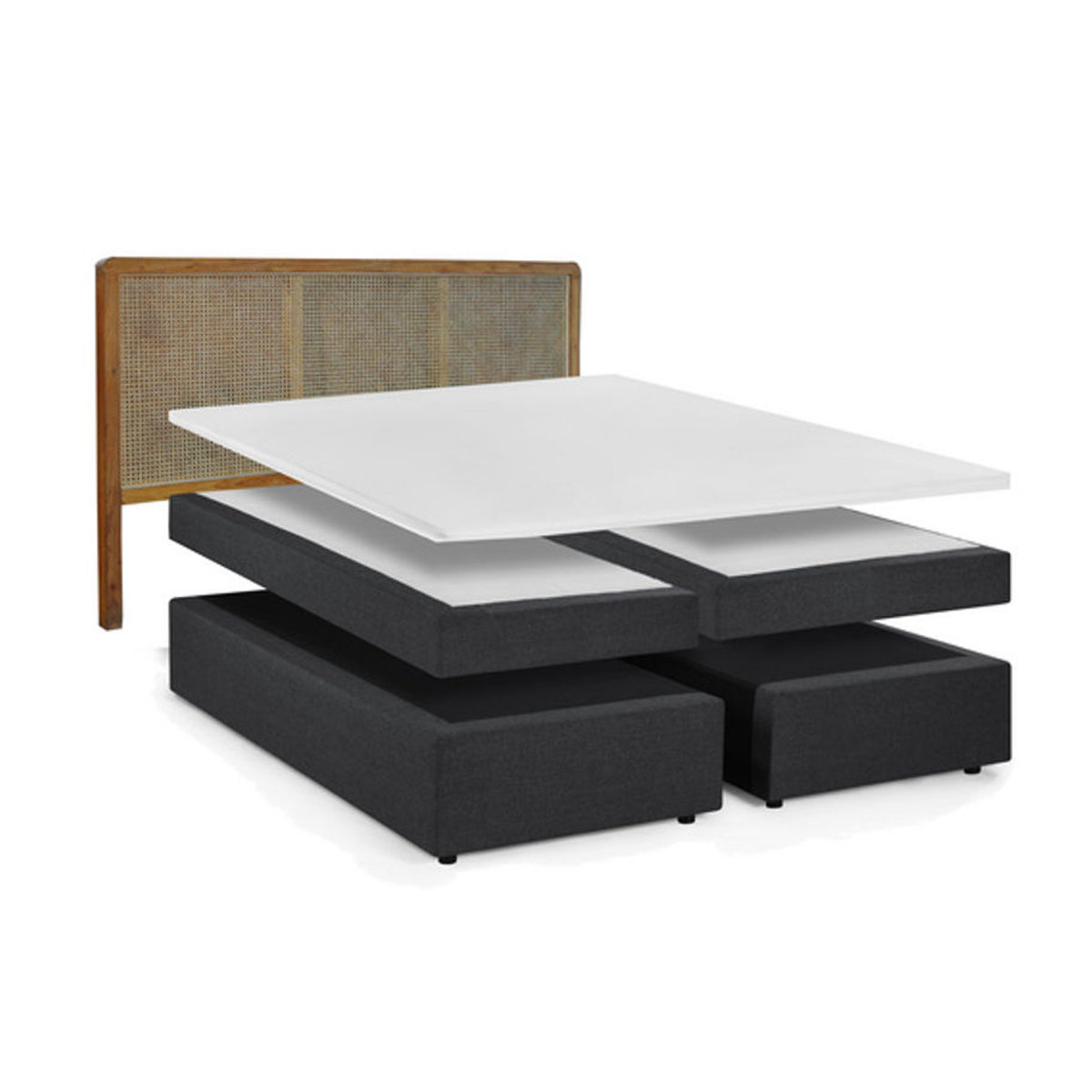 SIT Boxspringbett This&That in Grau mit Stoff, Teakholz und Rattan, B/L: 200 x 204 cm - Bild 2