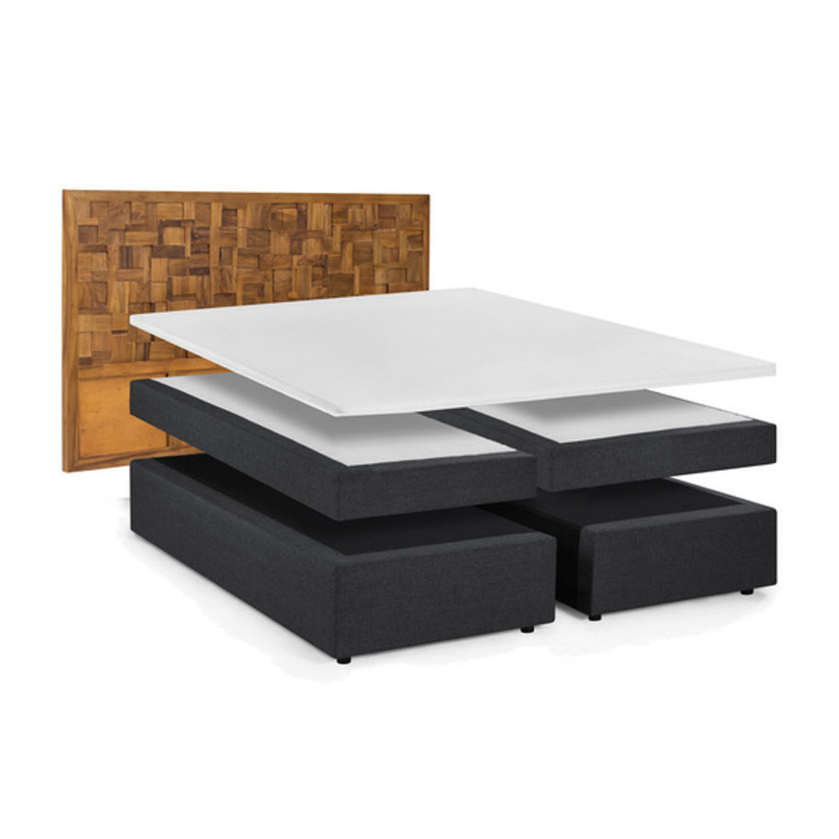 SIT Boxspringbett This&That in Grau mit Stoffbezug und Teakholz, B/L: 220 x 205 cm - Bild 2