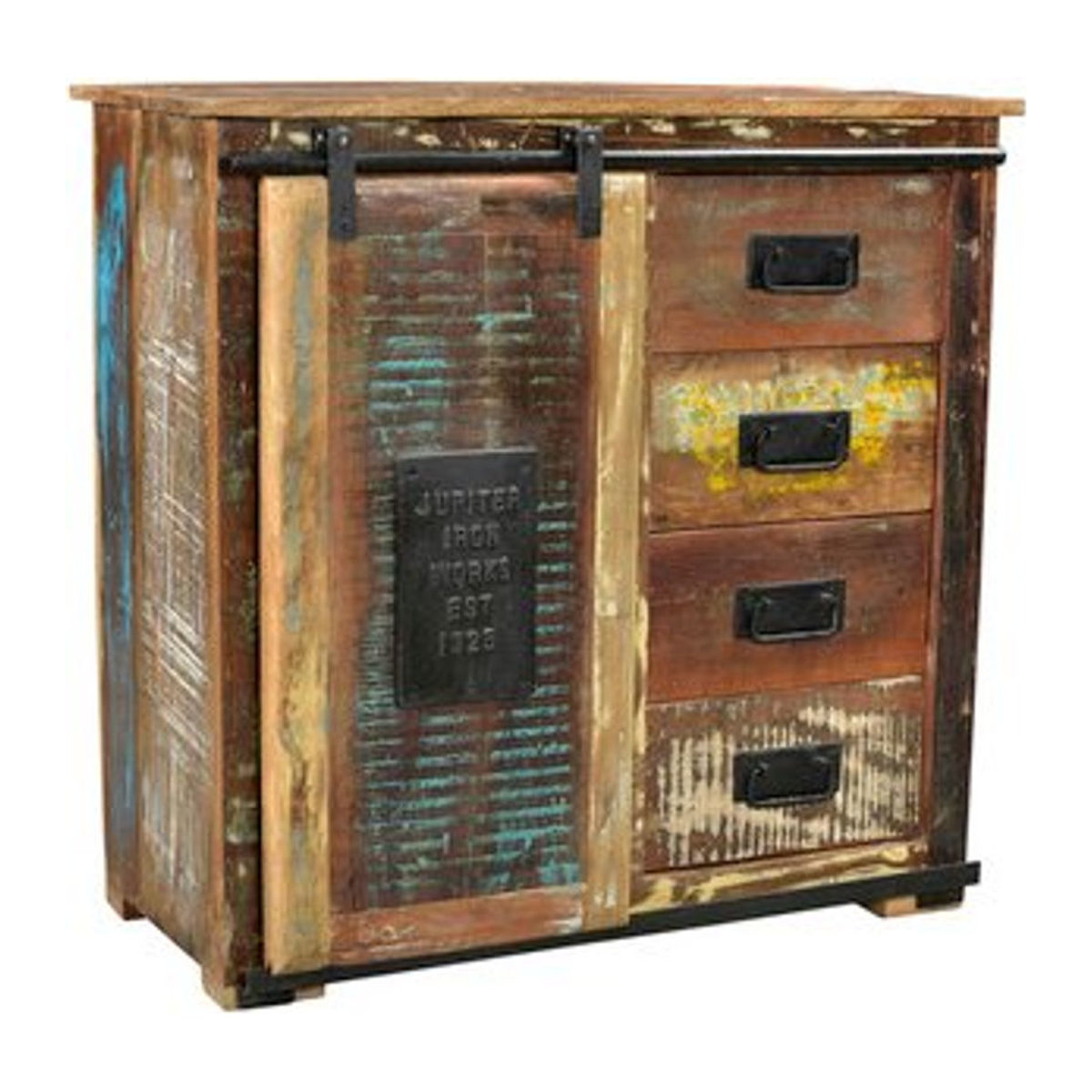 SIT Brotschrank aus Altholz und Metall im Industrial Landhausstil, 1-türig, bunt - Bild 1