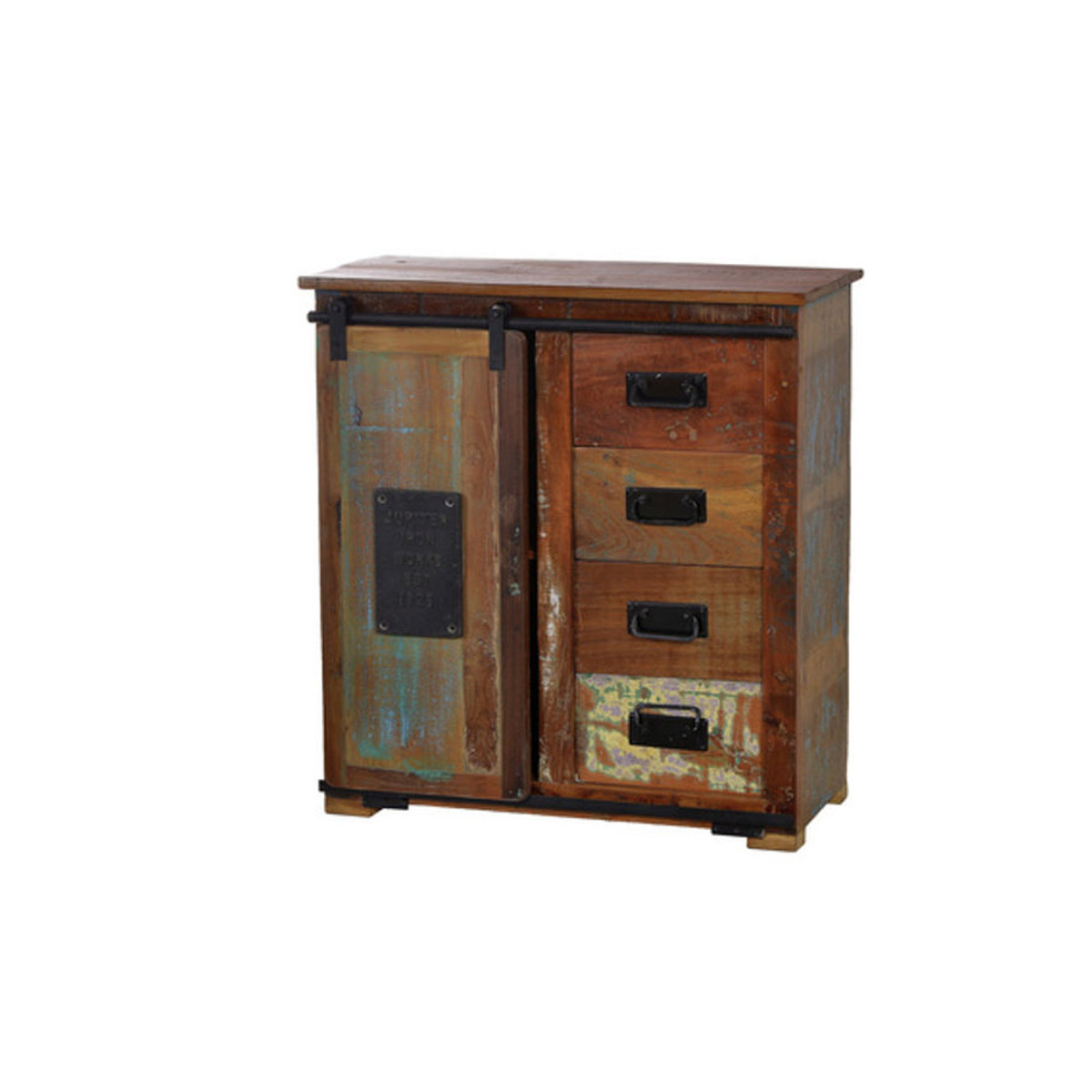 SIT Brotschrank aus Altholz und Metall im Industrial Landhausstil, 1-türig, bunt - Bild 2