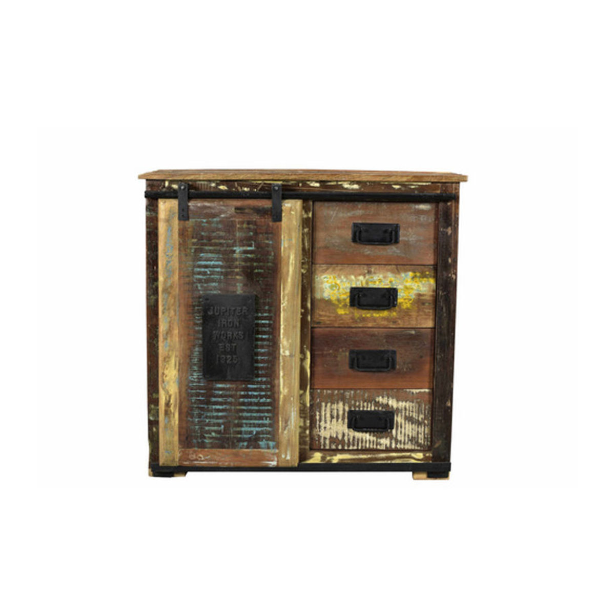 SIT Brotschrank aus Altholz und Metall im Industrial Landhausstil, 1-türig, bunt - Bild 4