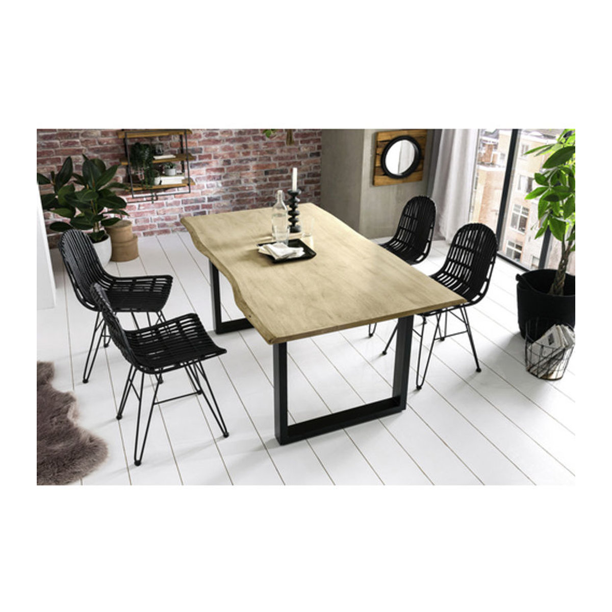 SIT Esstisch Industrial aus Akazienholz und Stahl in Schwarz und Natur, H x B x T: 77 x 160 x 85 cm - Bild 2