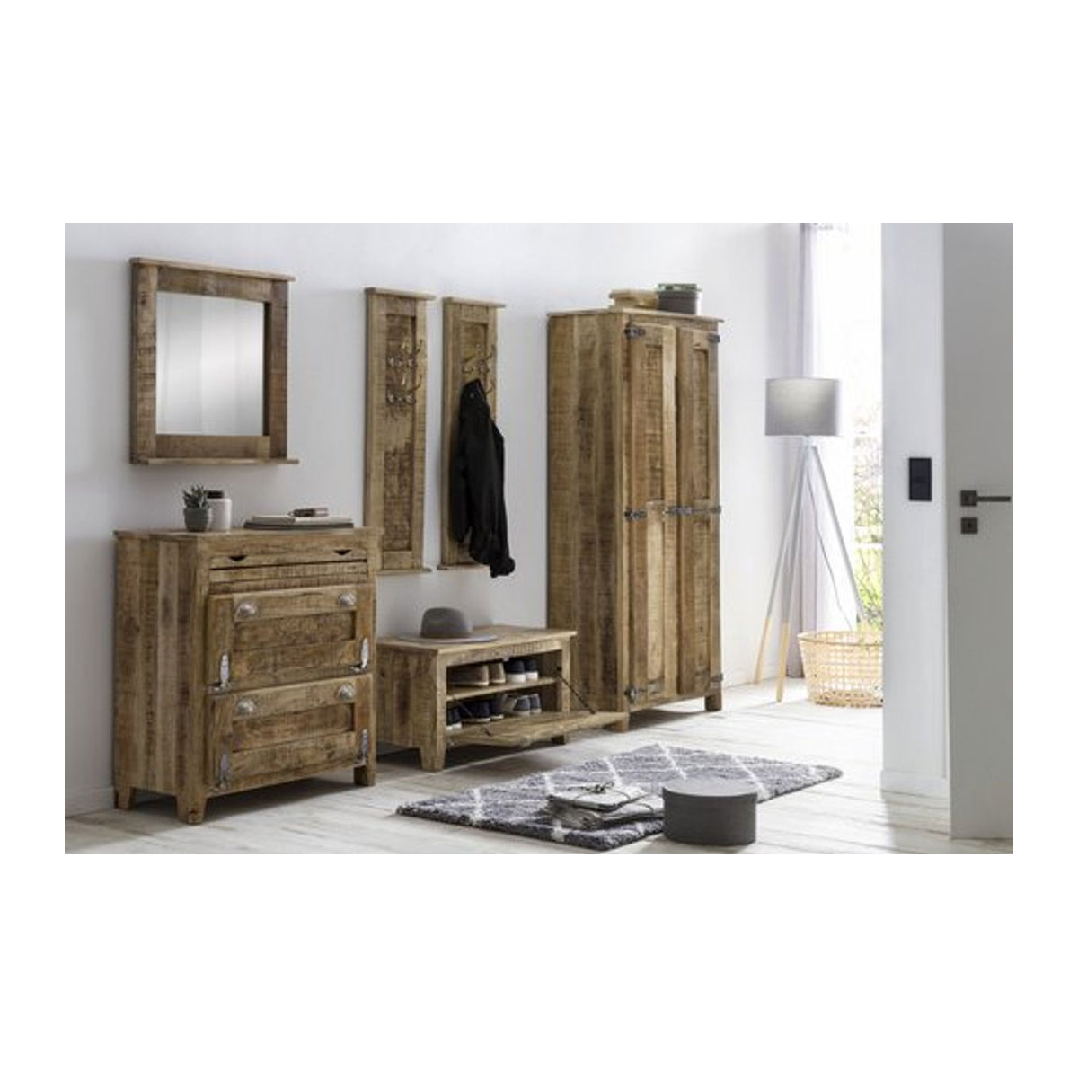 SIT Garderobenpaneel FRIGO aus Mangoholz mit 4 Haken in Braun - Bild 1