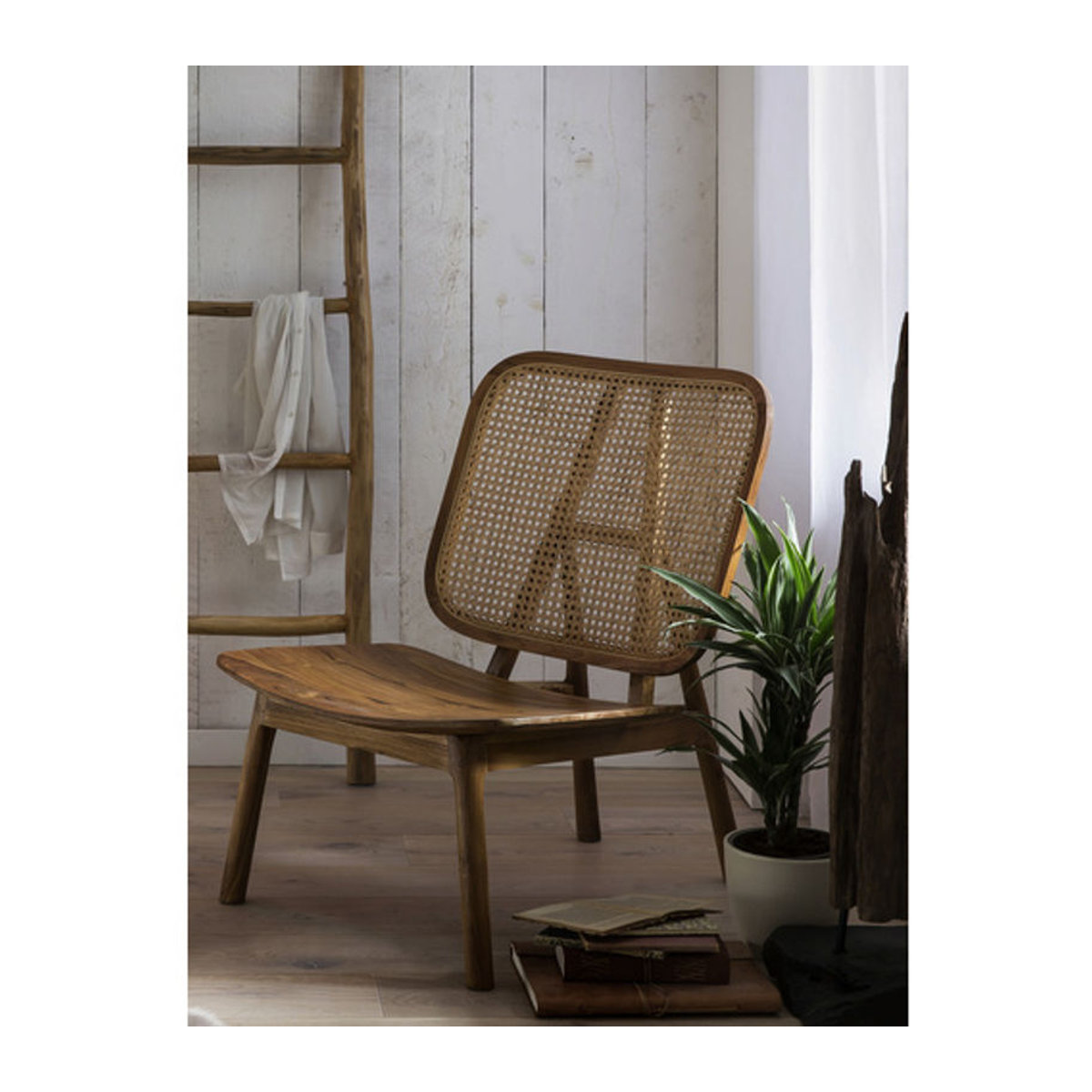 SIT Holzstuhl aus Teakholz und Rattan in Beige, B/H/T: 64 x 86 x 80 cm - Bild 4