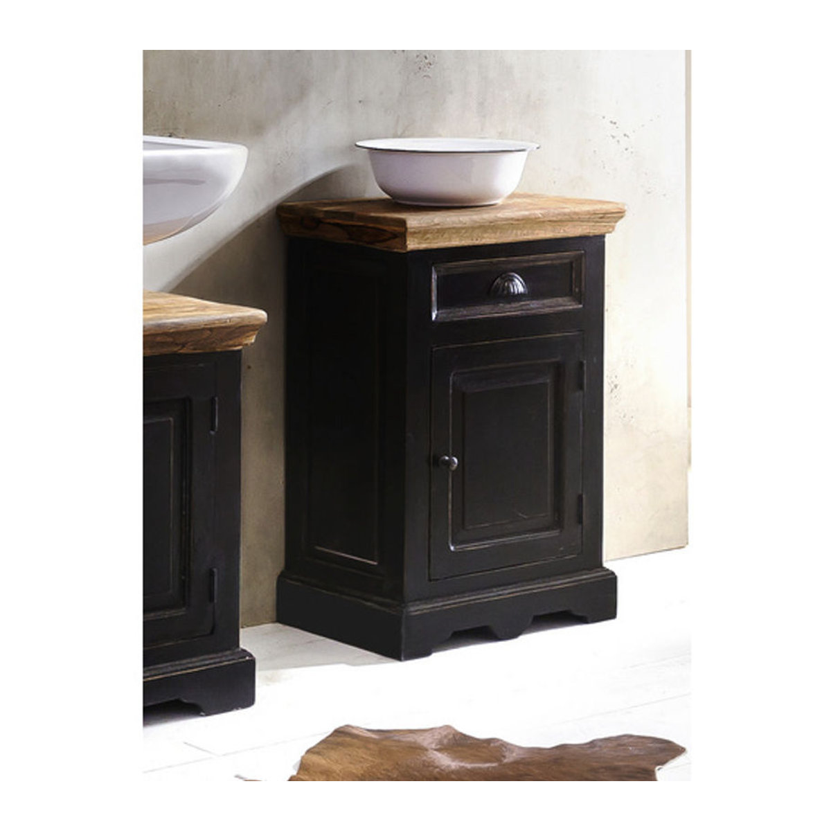 SIT Kommode CORSICA aus Mangoholz und MDF, 1-türig, Landhausstil, Schwarz/Honig - Bild 2