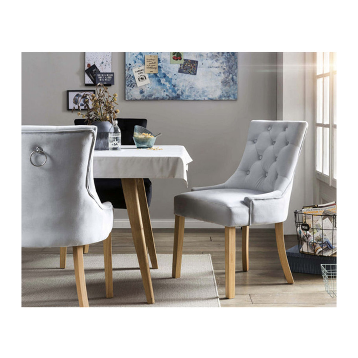 SIT Polsterstuhl aus Holz und Samt in Grau, B/H: 56 x 91 cm - Bild 3