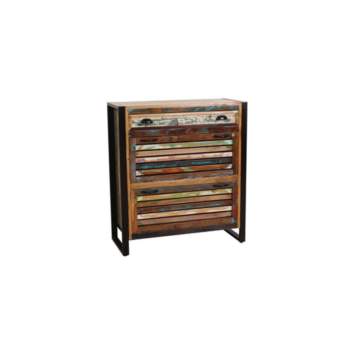 SIT Schuhschrank FIUME im Industrial Design aus Massivholz und Metall, 2-türig, Bunt, B: 85 cm, H: 96 cm, T: 35 cm - Bild 2