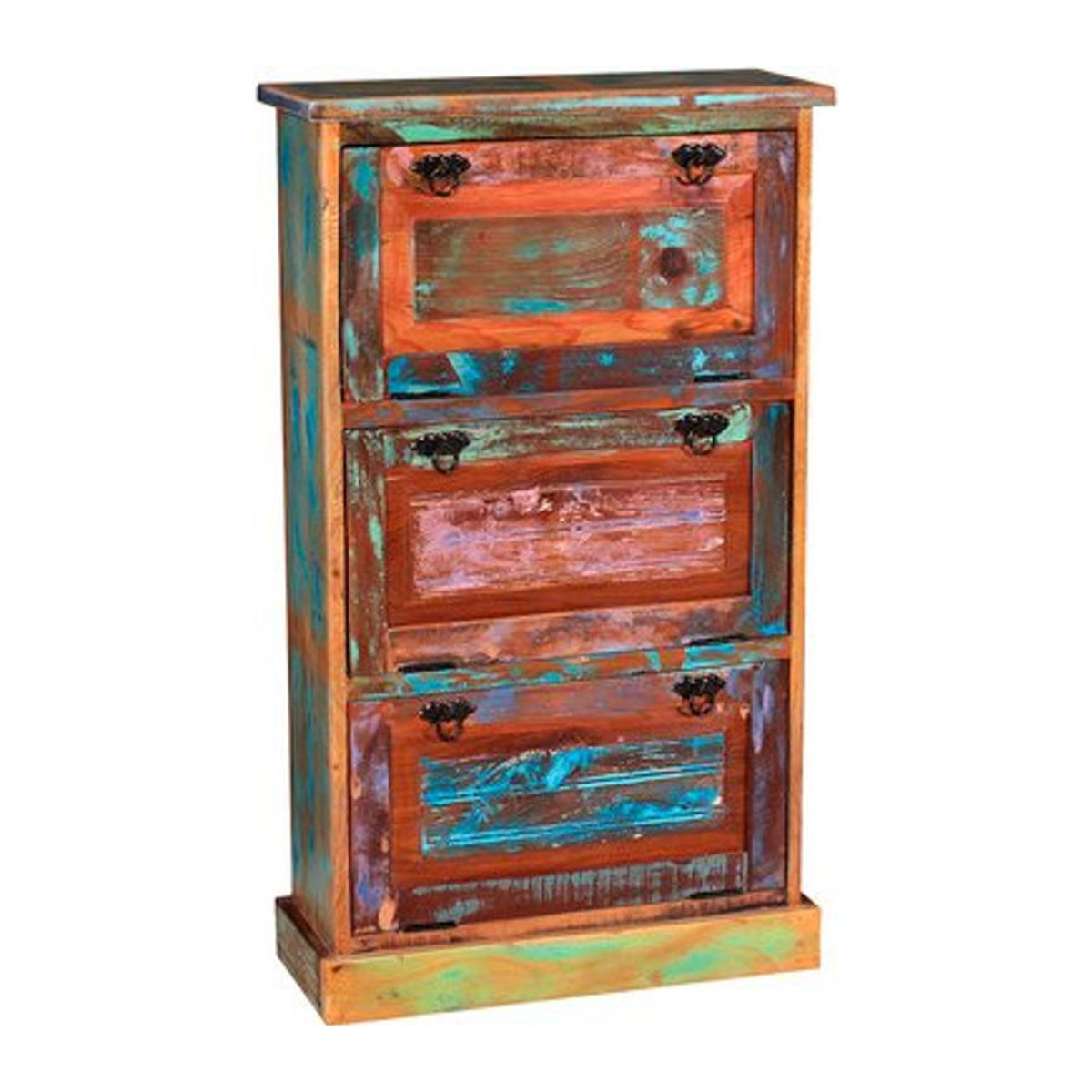 SIT Schuhschrank RIVERBOAT aus Altholz in Bunt im Bohemian-Stil, H x B x T: 110 x 65 x 25 cm - Bild 1
