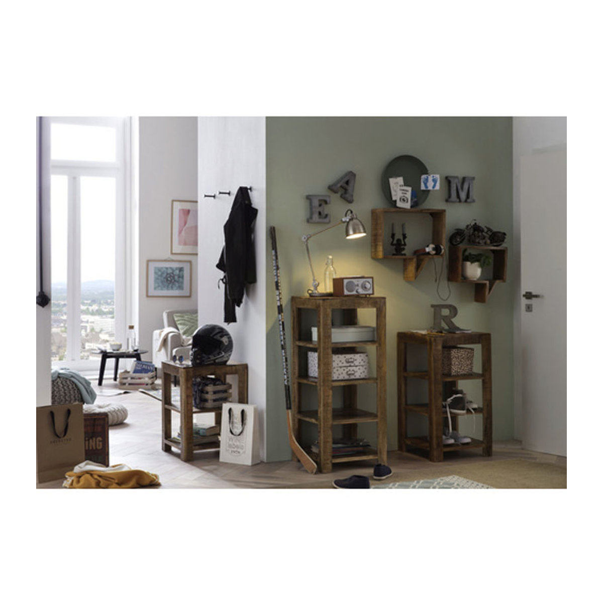 SIT Standregal aus Massivholz im Industrial Design, Farbe Natur Braun, B/T: 44 x 44 cm - Bild 4