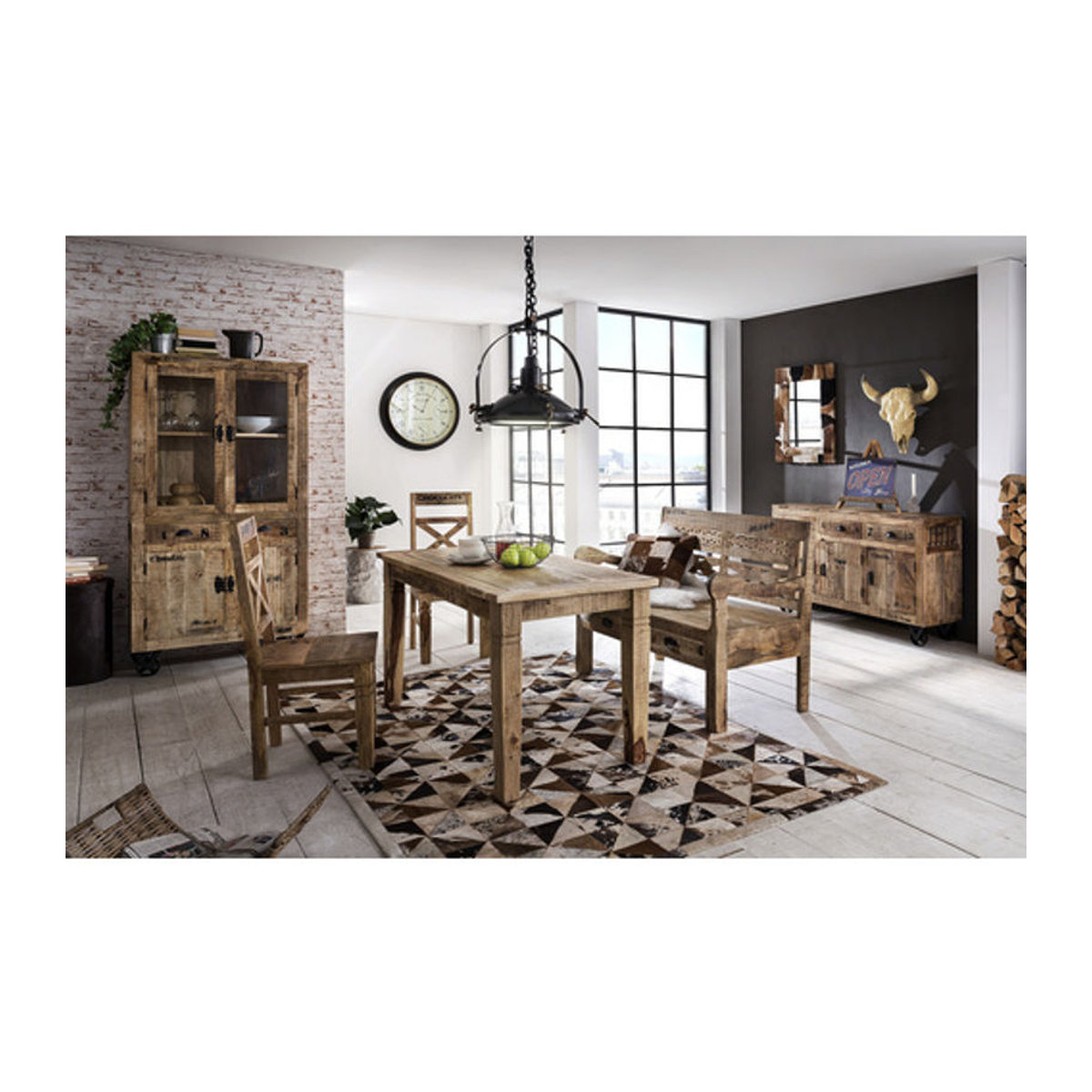 SIT Stuhl-Set RUSTIC in Landhaus-Optik aus Mangoholz, Farbe: Beige/Natur, B/H/T: 45 x 100 x 45 cm - Bild 1