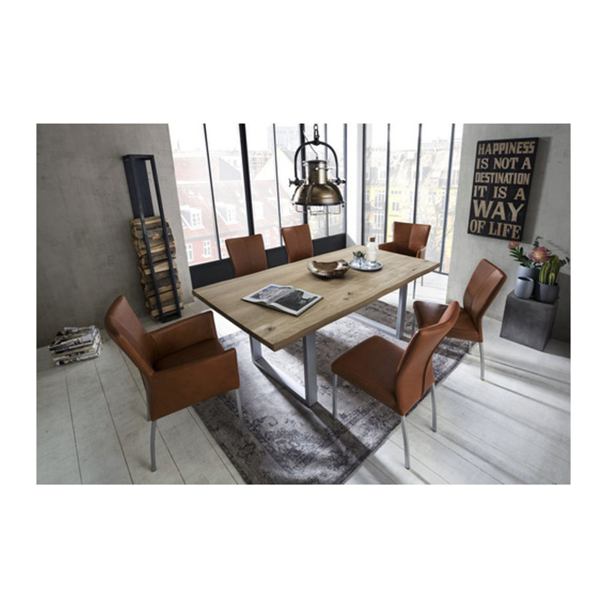 SIT Tisch Modern aus Eiche Holz und Metall in Braun, H x T: 76 x 90 cm - Bild 4
