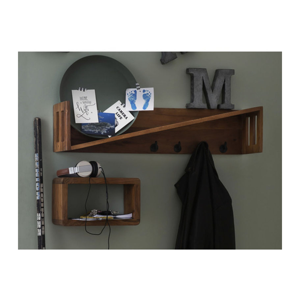 SIT Wandgarderobe aus Mangoholz in Natur und Beige - Bild 2