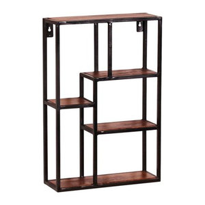 SIT Wandregal PANAMA im Industrial Design mit 4 Fachböden aus Holz und Metall, Farbe: Braun, B: 60 cm, H: 40 cm, T: 13 cm