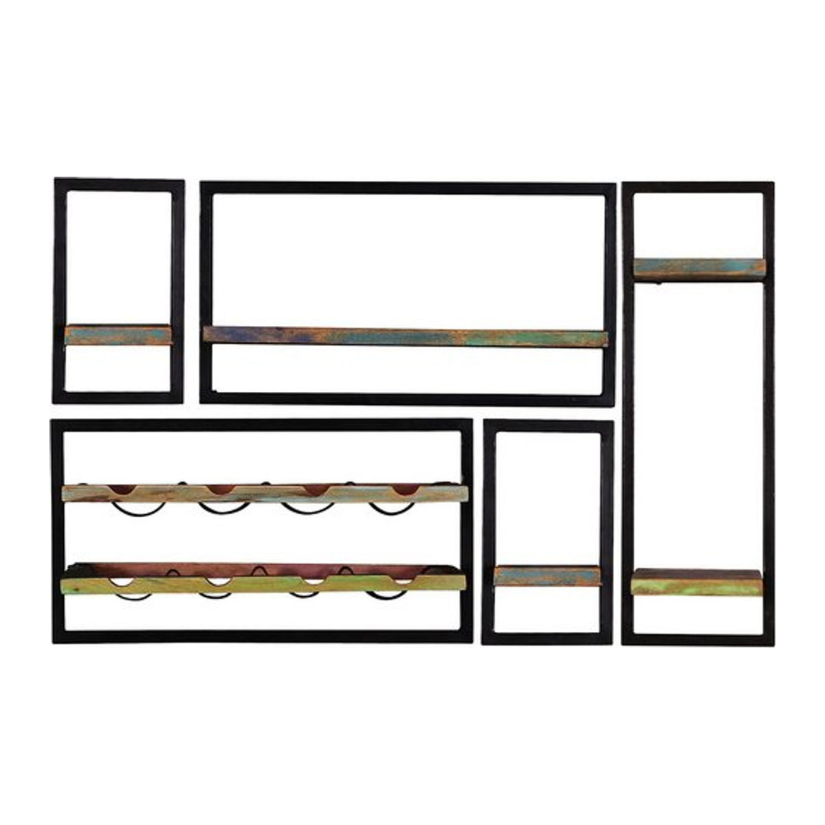 SIT Wandregal RIVERBOAT mit 2 Fachböden aus Holz und Metall in Bunt und Schwarz, B/H/T: 35 x 20 x 25 cm - Bild 1