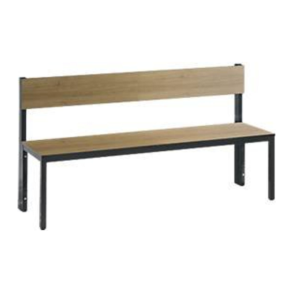 Sitzbank Basic Plus CLP mit Rückenlehne und 4-Fußgestell in Schwarzgrau RAL 7021 und Dekor Eiche Natur, Breite: 150 cm - Bild 1