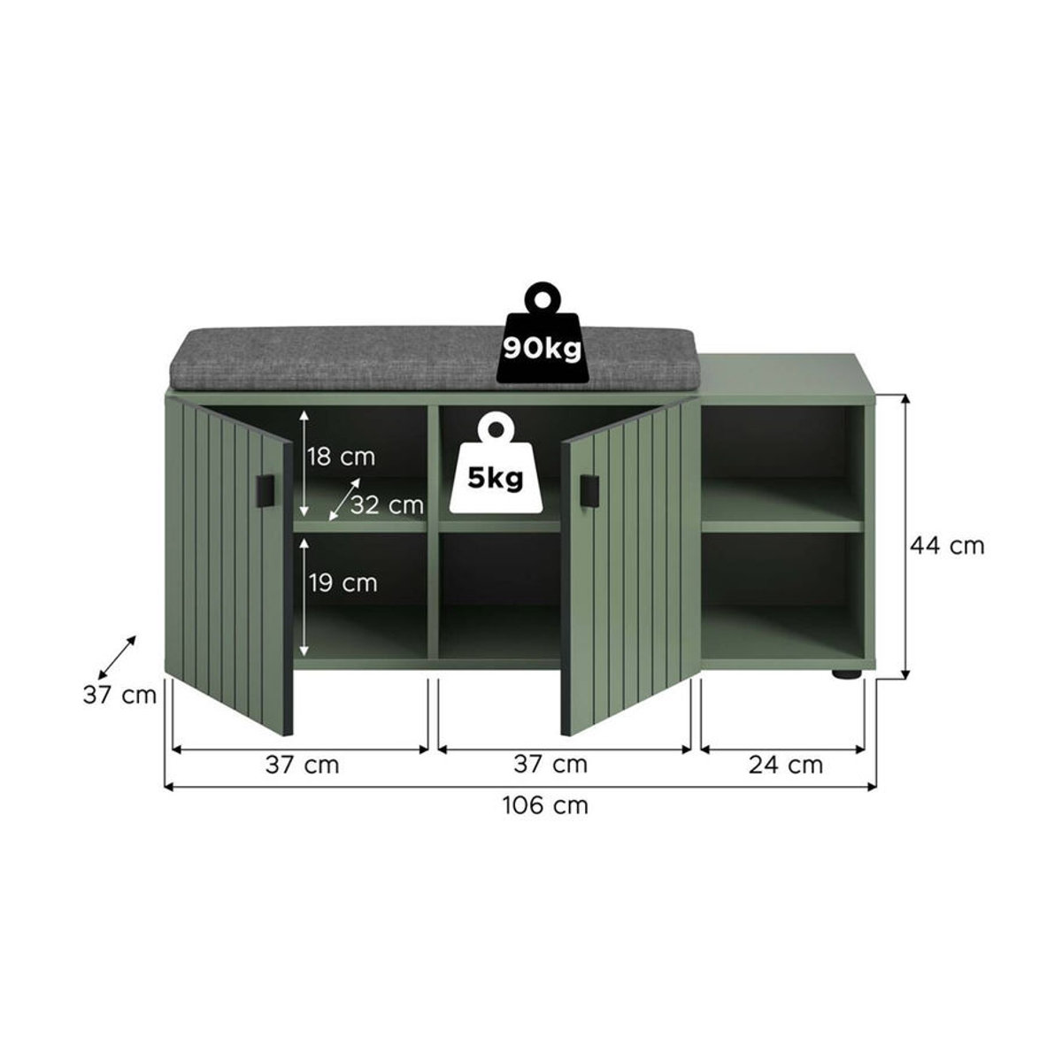 Sitzbank STATION von xonox.home in Grün im Landhausstil B/H/T: 106 x 43 x 37 cm - Bild 2