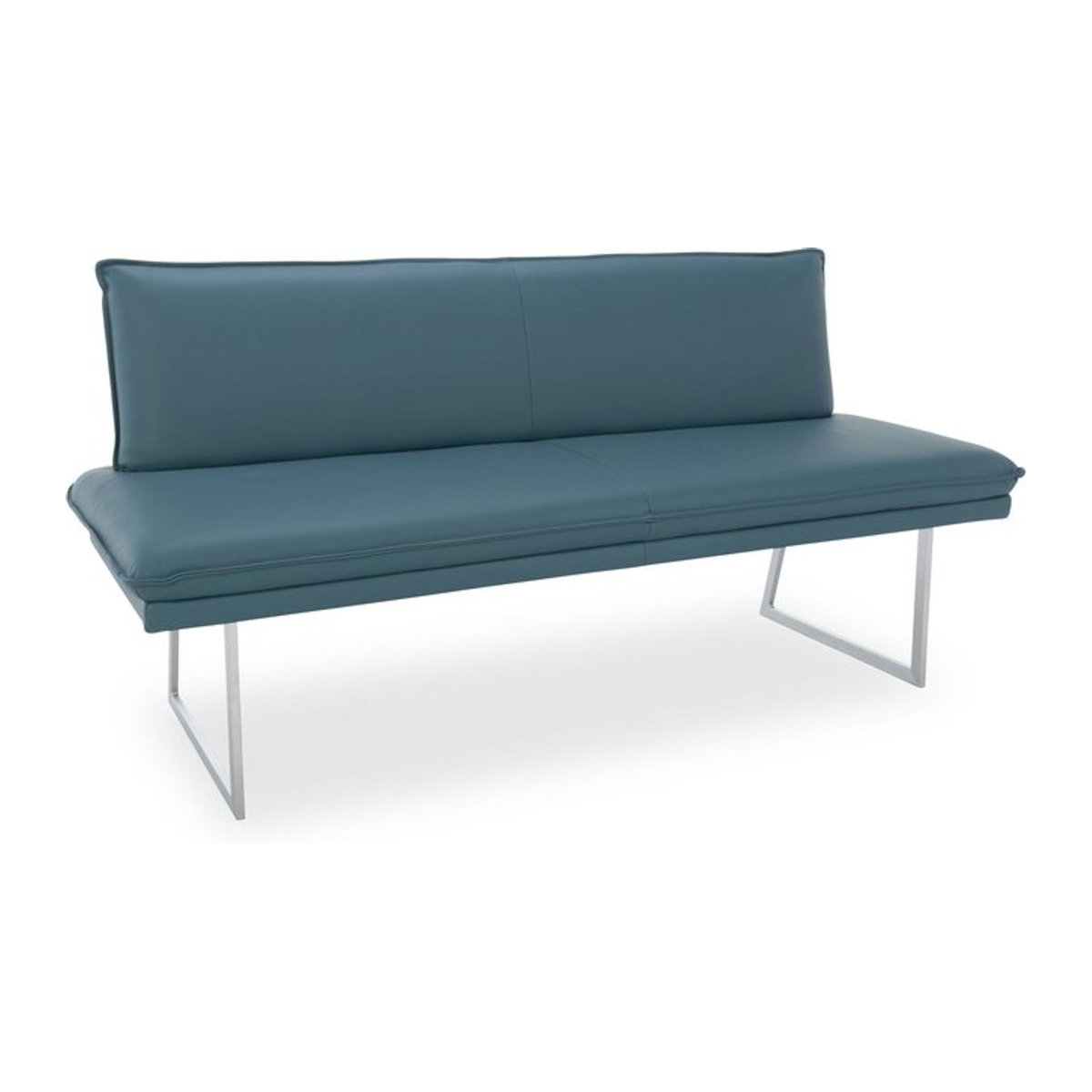 Sitzbank Variano MATCH VII mit Rückenlehne aus blauem Echtleder und Edelstahl, Breite: 170 cm, Höhe: 48 cm, Tiefe: 38 cm - Bild 1
