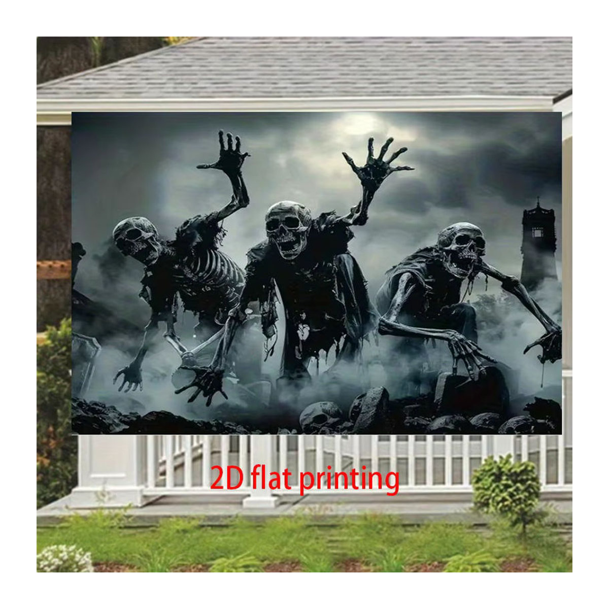 Sjs Halloween-Hintergrundtuch mit Horror-Schädel-Muster in Schwarz und Mehrfarbig, rechteckiges Textil-Banner zur Dekoration, Breite: 150 cm, Höhe: 150 cm - Bild 2