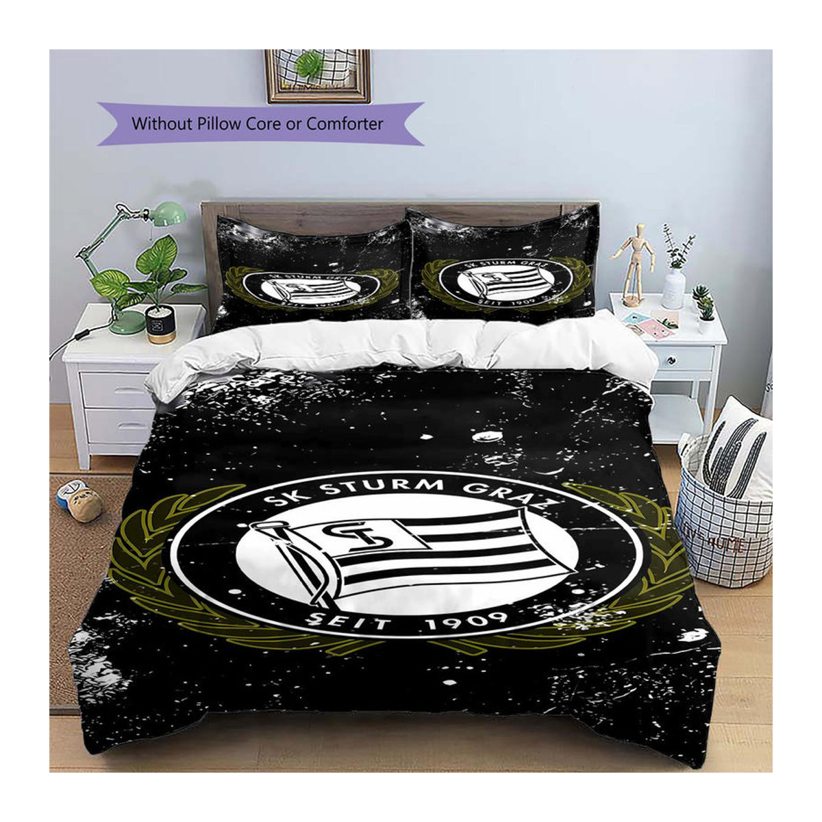 SK Sturm Graz Muster Bettwäsche Set mit 1 Bettbezug und 2 Kissenbezügen B/H: 140 x 200 cm - Bild 2