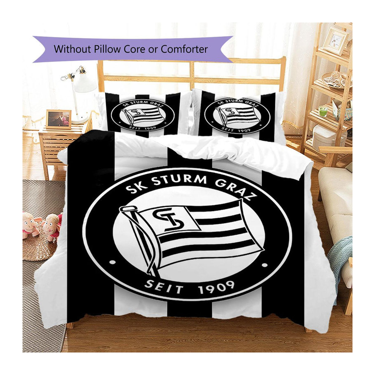 SK Sturm Graz Muster Bettwäsche Set mit 1 Bettbezug und 2 Kissenbezügen B/H: 140 x 200 cm - Bild 7
