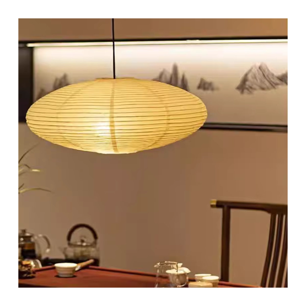 Skandinavische Pendelleuchte JIANKEXING aus Papier in Beige als Deckenlampe für Wohnzimmer und Esszimmer - Bild 2