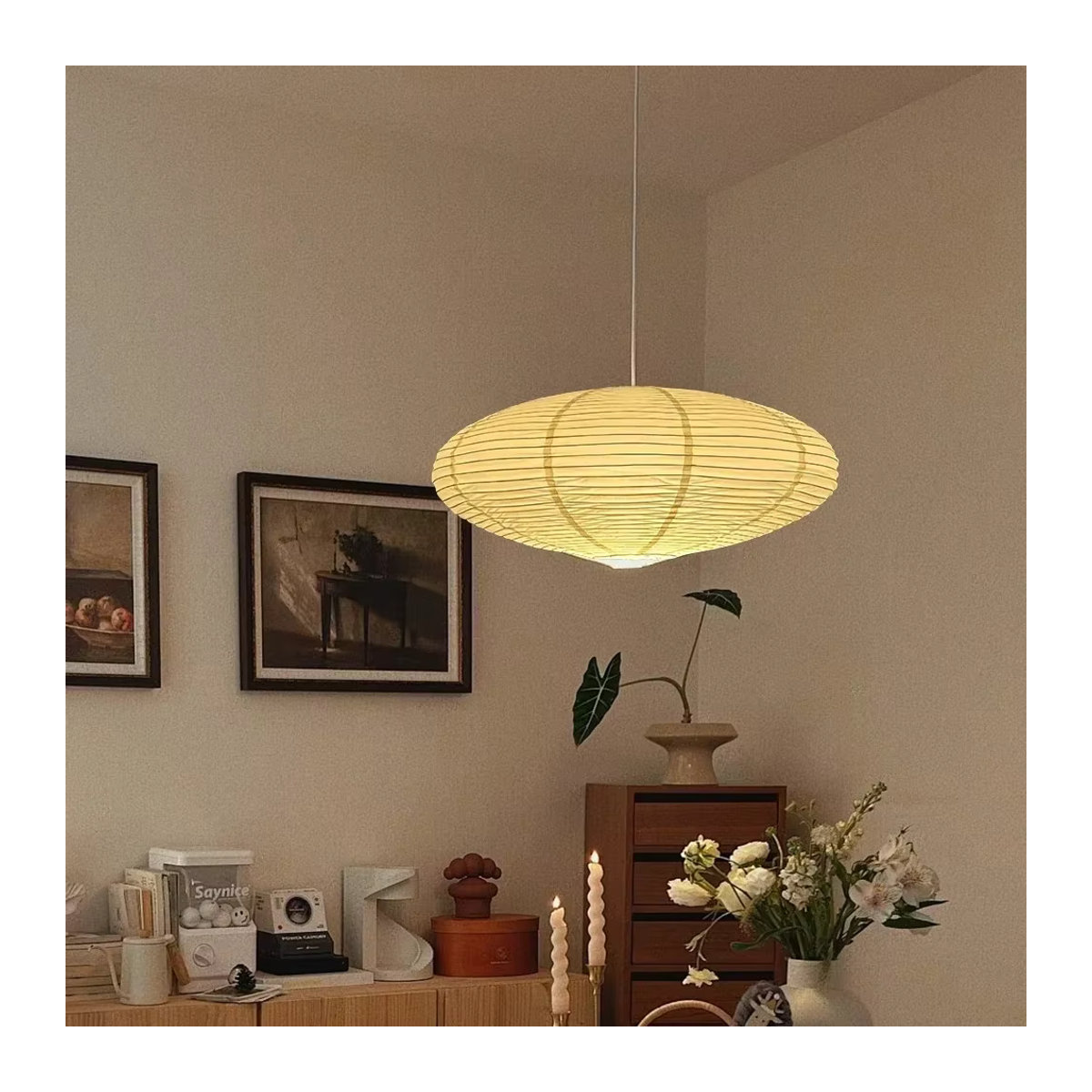 Skandinavische Pendelleuchte JIANKEXING aus Papier in Beige als Deckenlampe für Wohnzimmer und Esszimmer - Bild 3