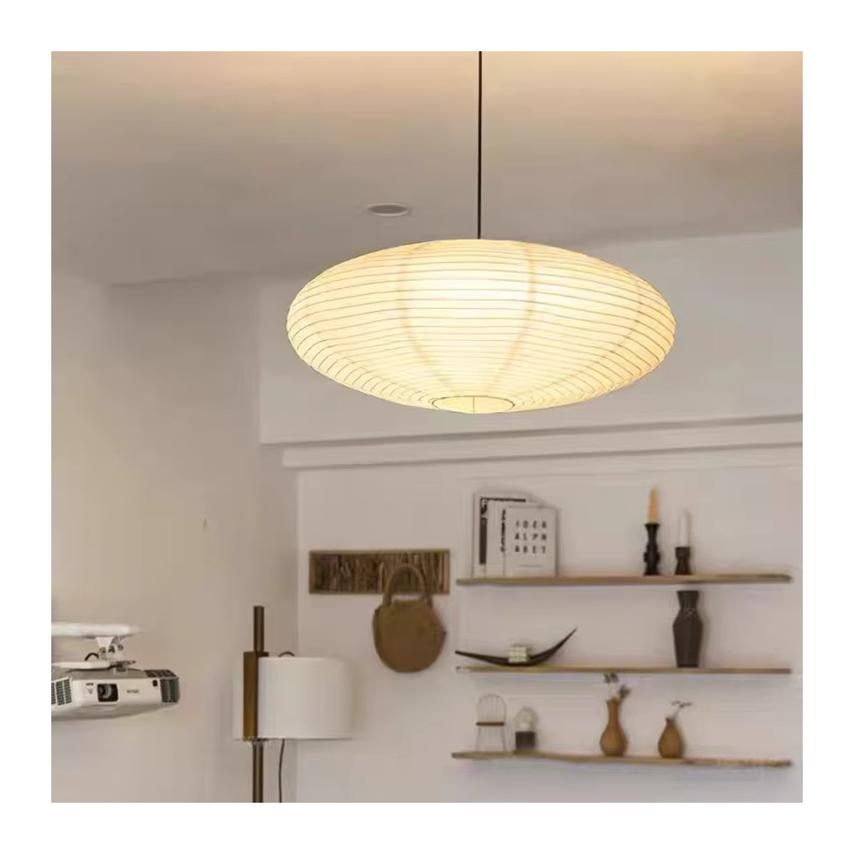 Skandinavische Pendelleuchte JIANKEXING aus Papier in Beige als Deckenlampe für Wohnzimmer und Esszimmer - Bild 4