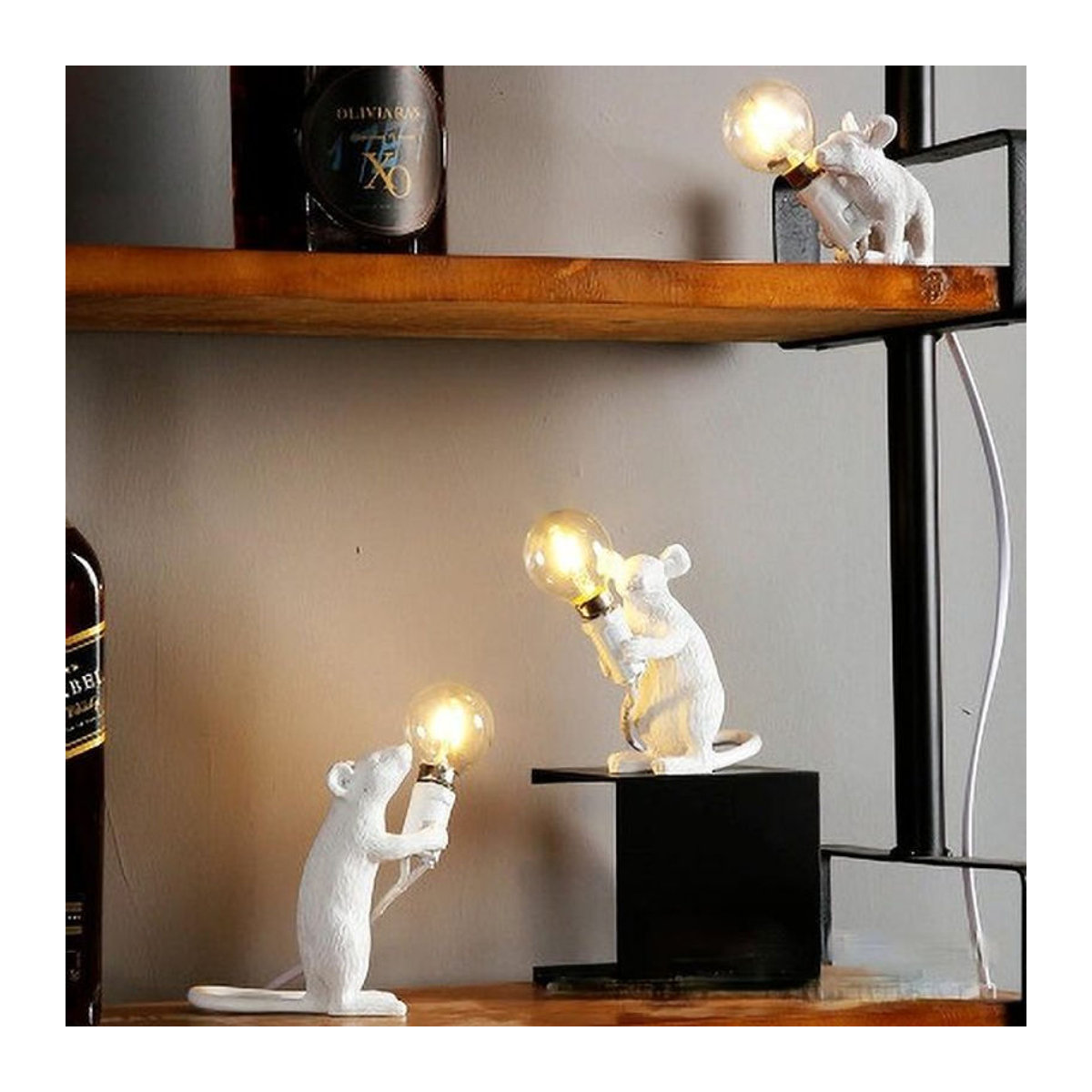 Skandinavische Tischlampe Maus aus Kunstharz in Weiß - Bild 1