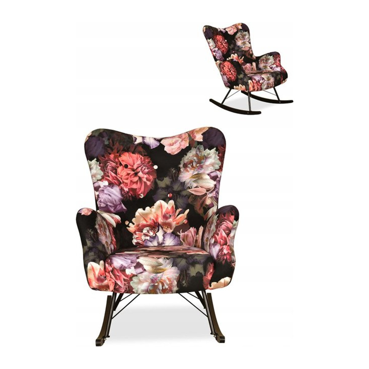 Skandinavischer Ohrensessel Luna Print von Family Meble als Schaukelstuhl auf Kufen in Multicolor mit blumigem Design - Bild 1