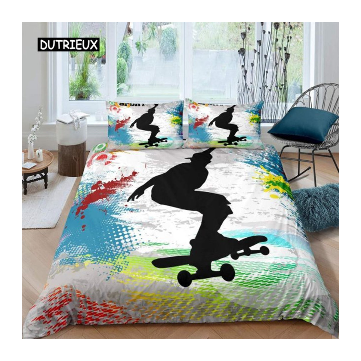 Skateboard Bettwäscheset aus Mikrofaser mit Graffiti Kunst Design für Jungen und Teenager, Multicolor, B/H: 135 x 200 cm - Bild 1