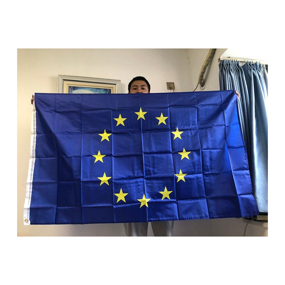 SKY FLAG EU-Flagge Blau mit Sternen, hängende Textil-Dekoration, B: 150 cm, H: 90 cm - Bild 1