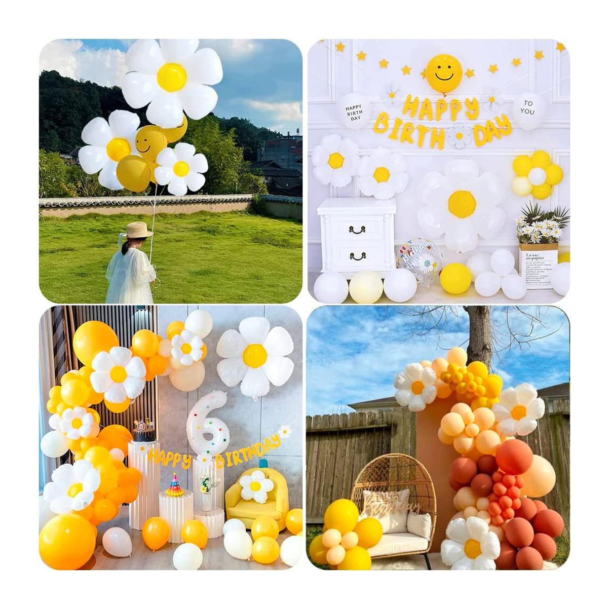 Skyfree Gänseblümchen-Folienballons in Weiß für Boho-Dekorationen bei Geburtstag, Hochzeit oder Ostern - Bild 5