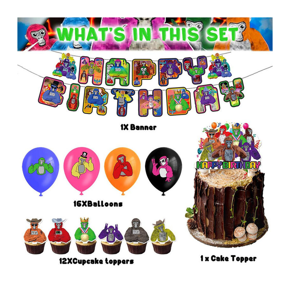 Skyfree Gorilla Tag VR Party-Dekorationsset für Kinder mit Banner, Luftballons und Cake Topper in Mehrfarbig - Bild 4
