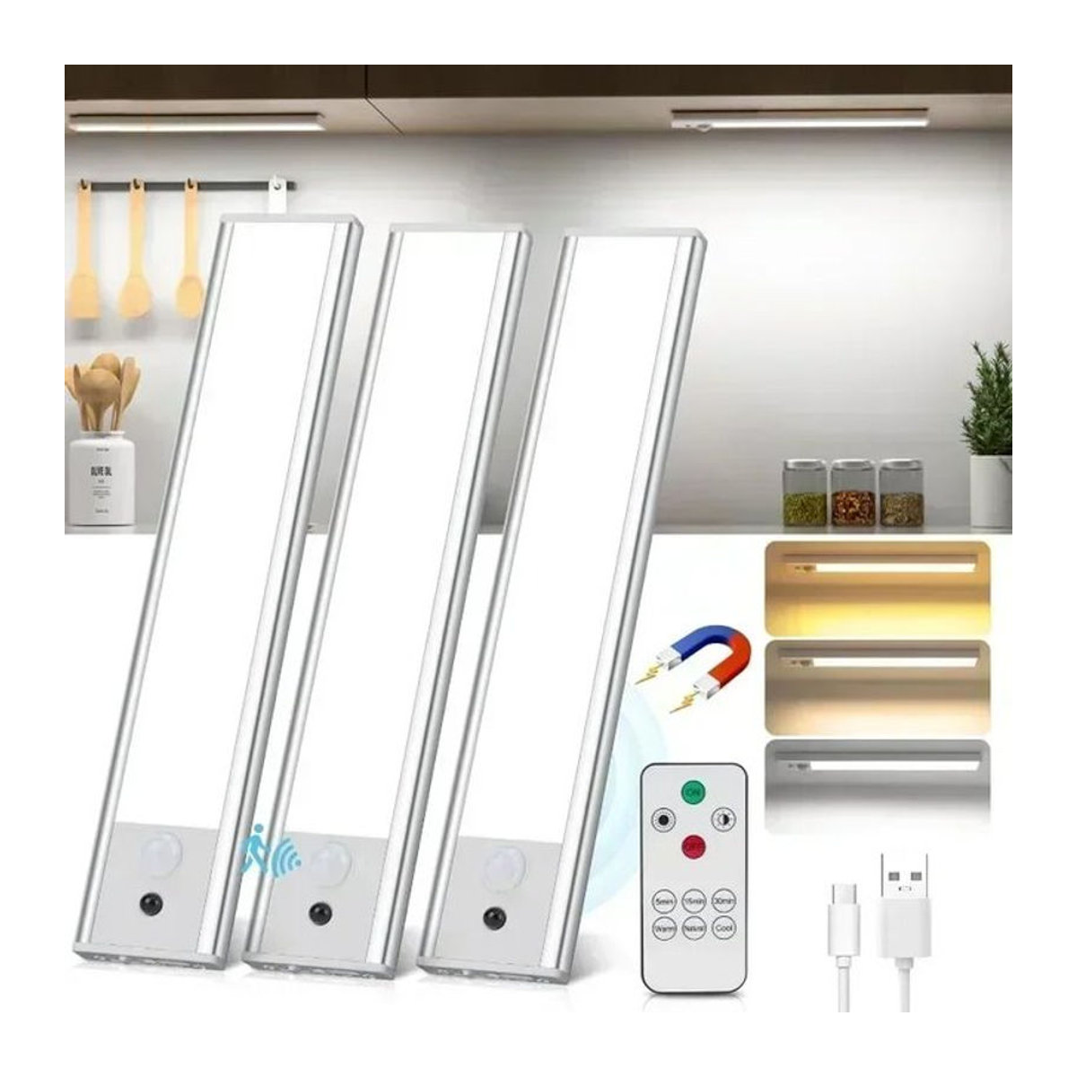 SKYSHADOW LED-Nachtlicht mit Bewegungssensor, minimalistisches Design, wiederaufladbar über USB, 1500 mAh, für Zimmer, Küche, Schrank, Treppenhaus und Flur - Bild 1