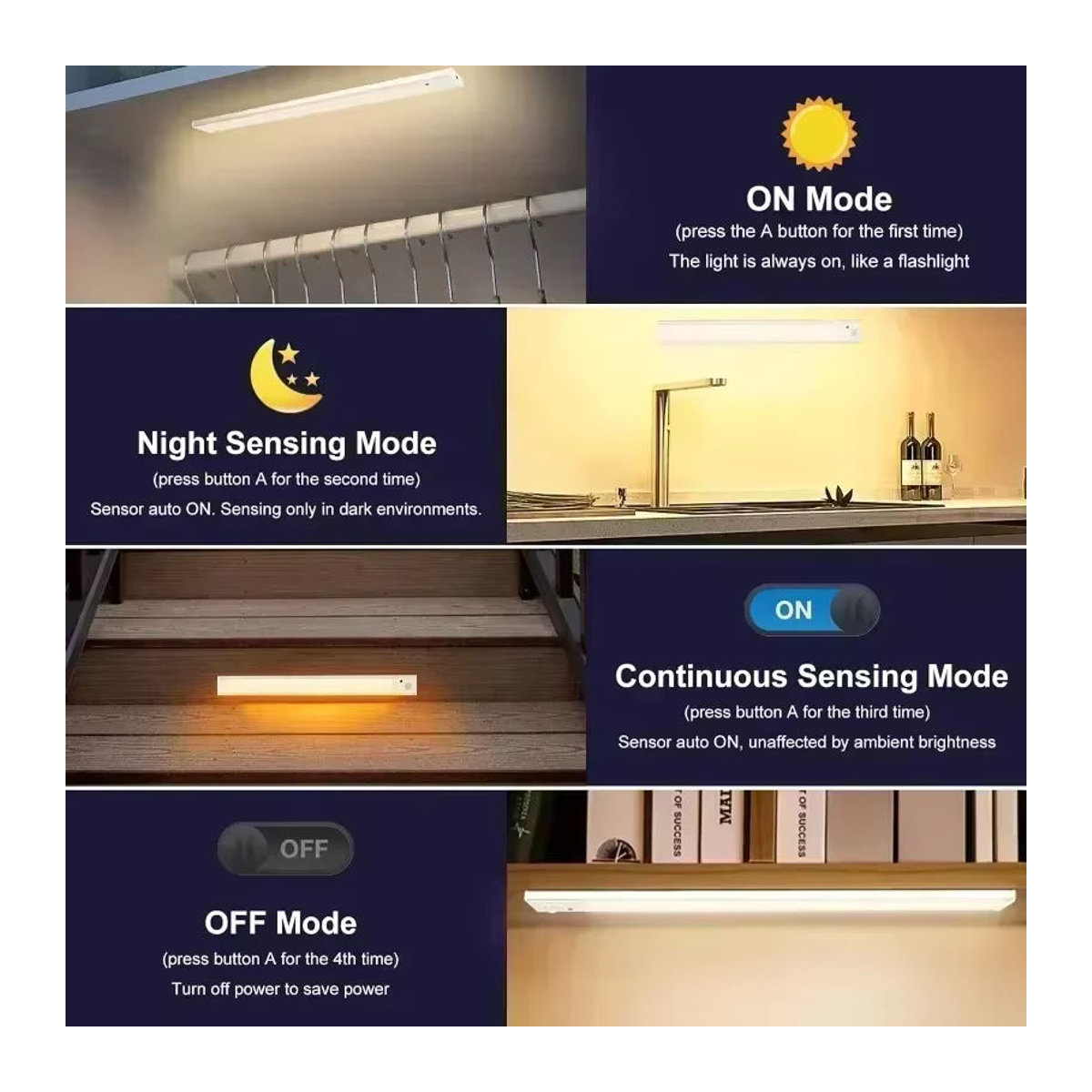 SKYSHADOW LED-Nachtlicht mit Bewegungssensor, minimalistisches Design, wiederaufladbar über USB, 1500 mAh, für Zimmer, Küche, Schrank, Treppenhaus und Flur - Bild 3