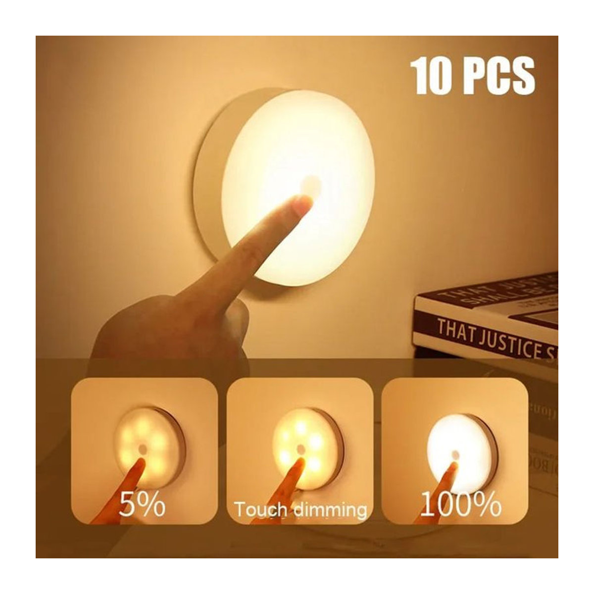 SKYSHADOW LED-Touch-Nachtlicht in Weiß, kabellose magnetische Nachttischlampe mit 500 mAh Akku und USB-Ladefunktion - Bild 1
