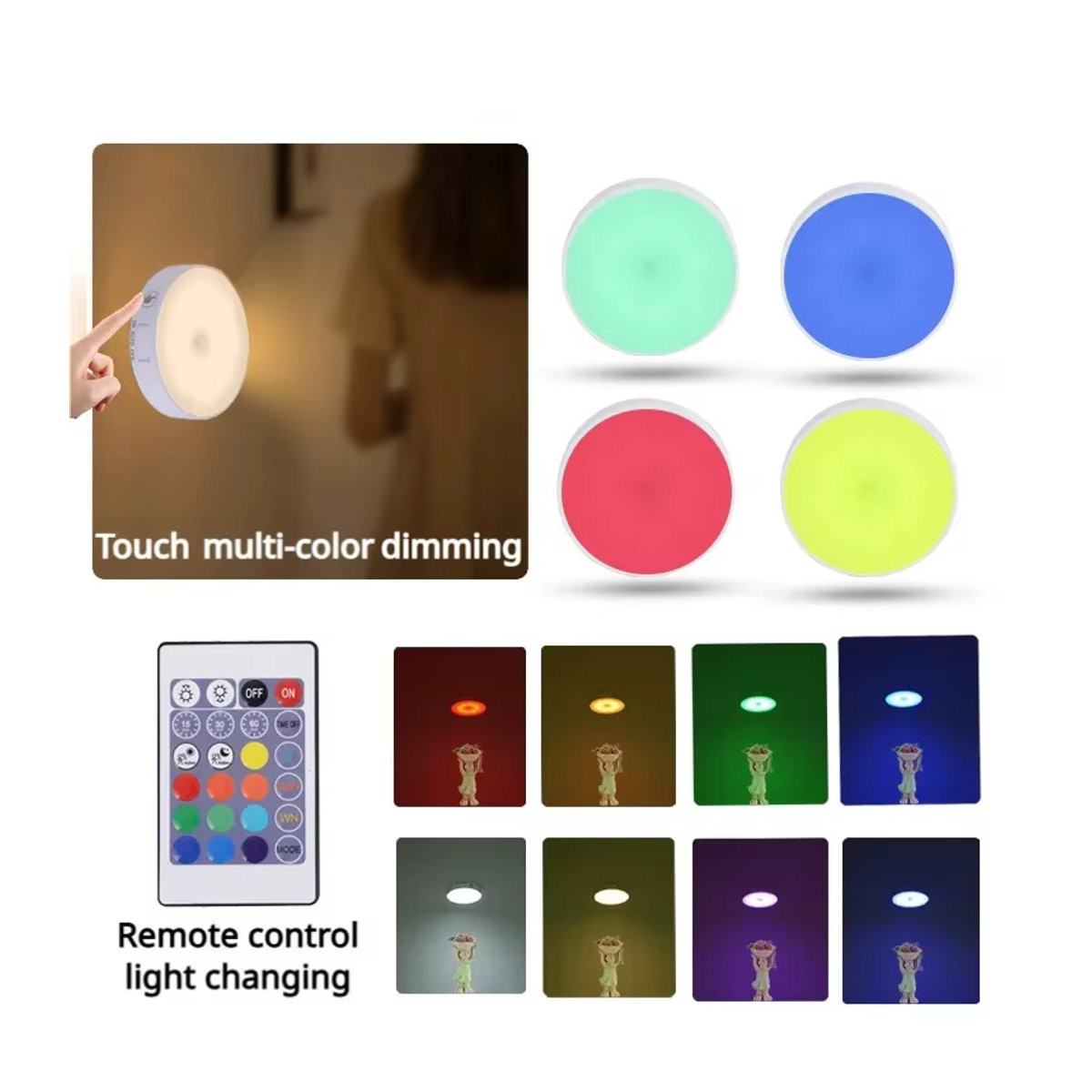 SKYSHADOW RGB Nachtlicht mit Bewegungssensor, kabellose LED-USB-Akku-Nachttischlampe in Bunt, minimalistisches Design - Bild 2