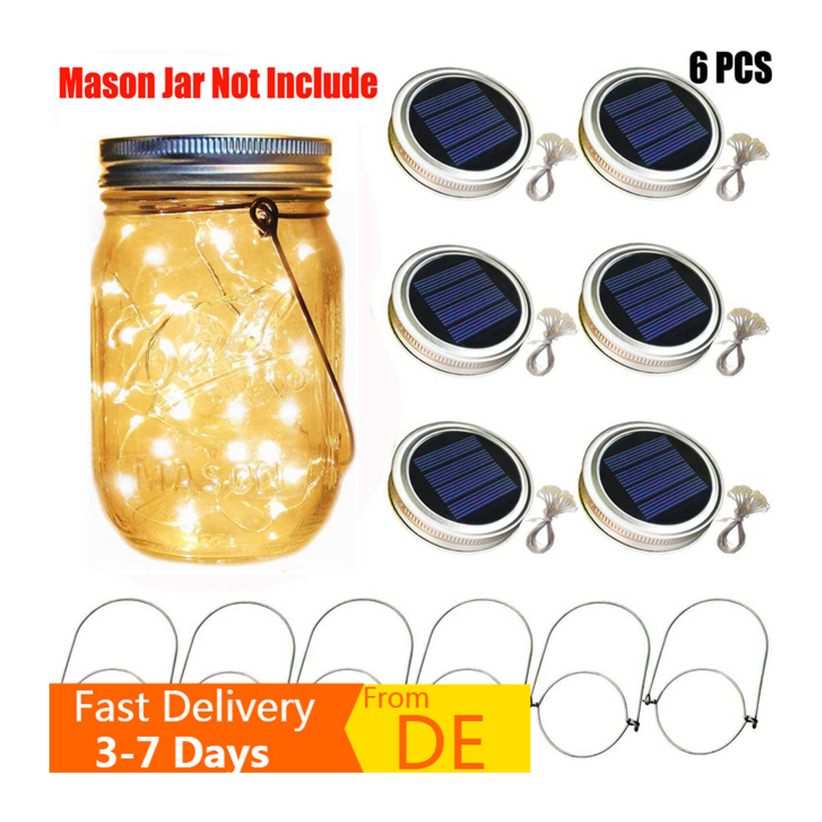 SKYSHADOW Solar LED Fairy Light Set für Mason Jars, Bunte Glas-Lichterkette zur Garten- und Partydekoration - Bild 1