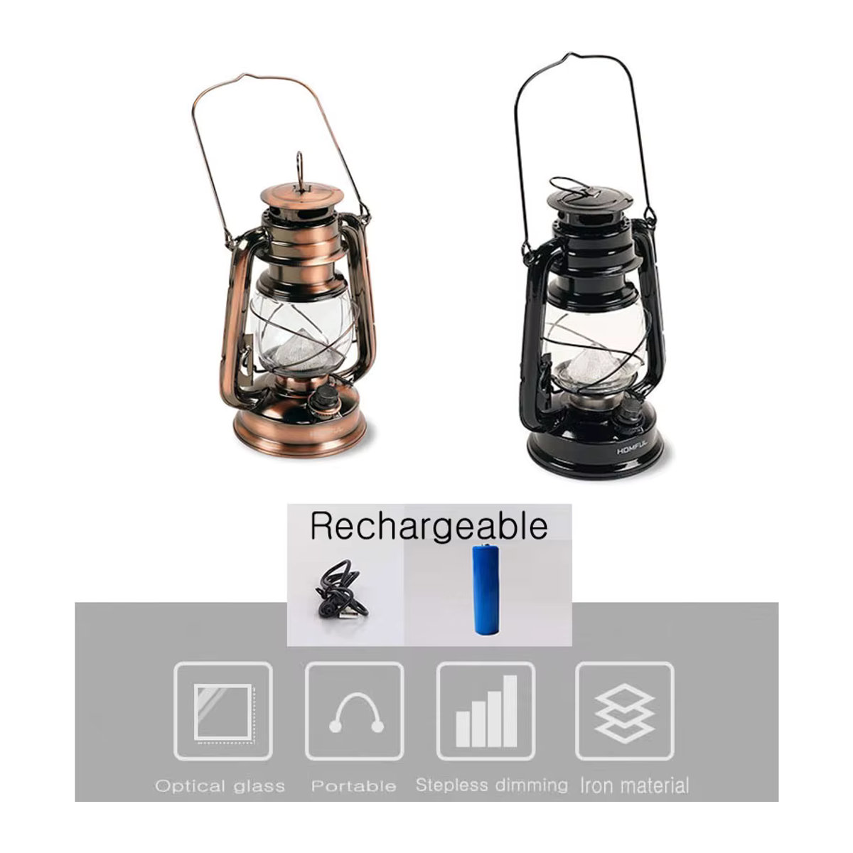 SKYSHADOW Vintage Camping Laterne USB wiederaufladbare LED Outdoor Lampe mit Dimmen im Retro-Design - Bild 3