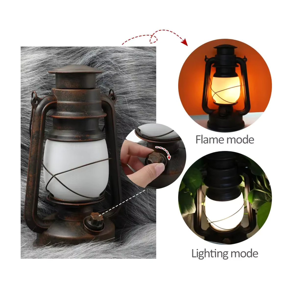 SKYSHADOW Vintage Campinglaterne mit LED-Flammen-Effekt und Fernbedienung in Schwarz - Bild 3