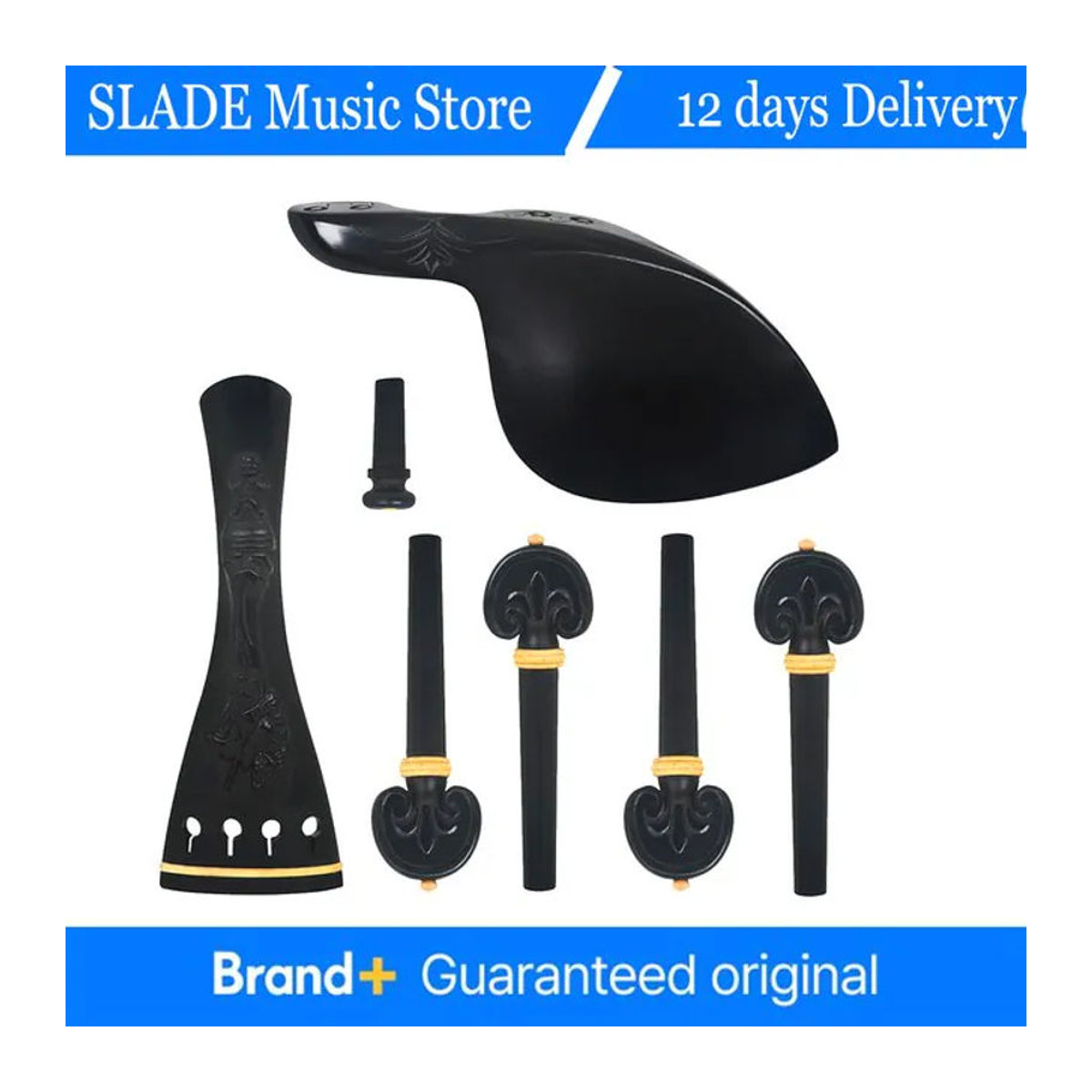 SLADE Violinenteile-Set aus Ebenholz in Schwarz mit Saitenhalter und Schulterstütze für Violine 4/4 und 3/4 - Bild 1