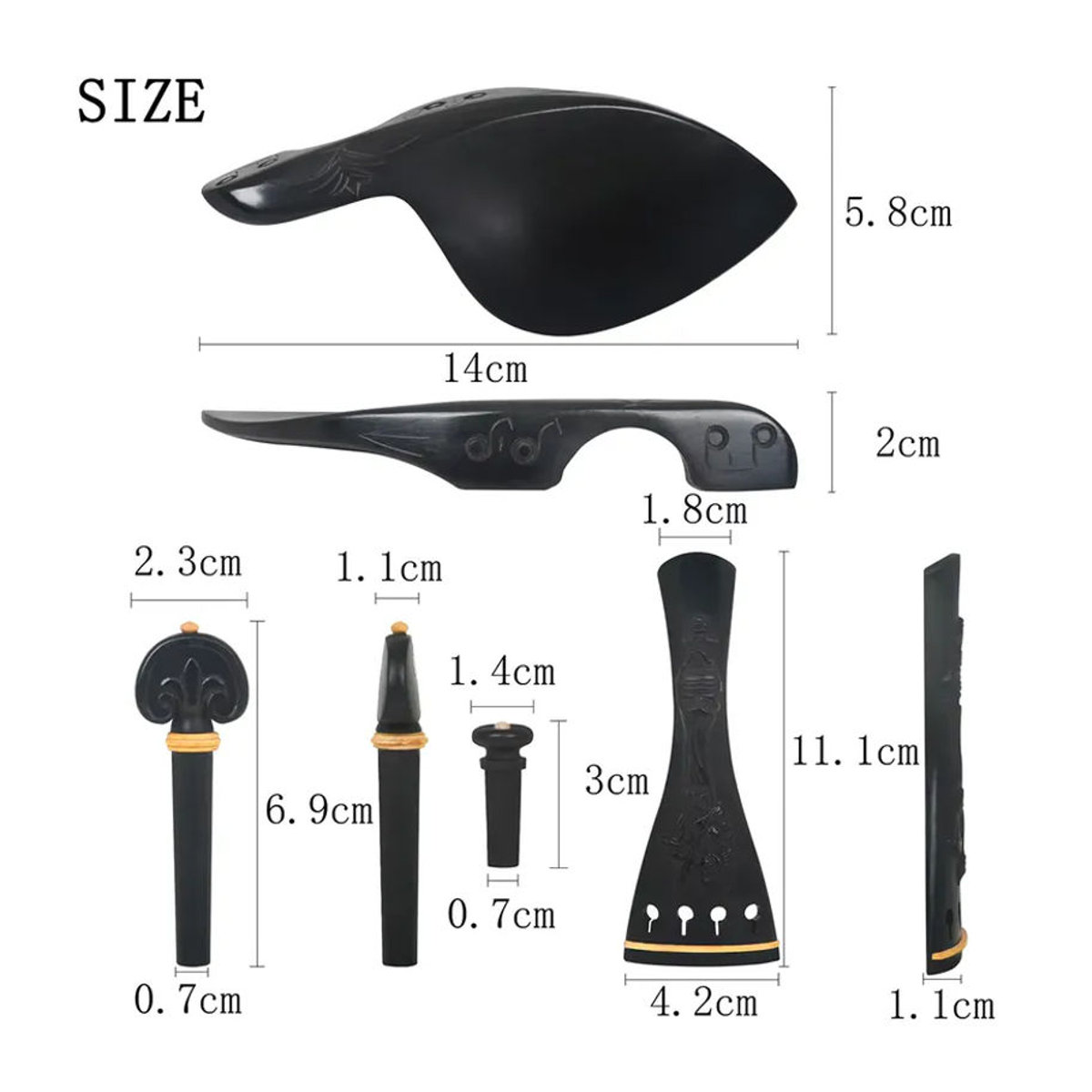 SLADE Violinenteile-Set aus Ebenholz in Schwarz mit Saitenhalter und Schulterstütze für Violine 4/4 und 3/4 - Bild 2