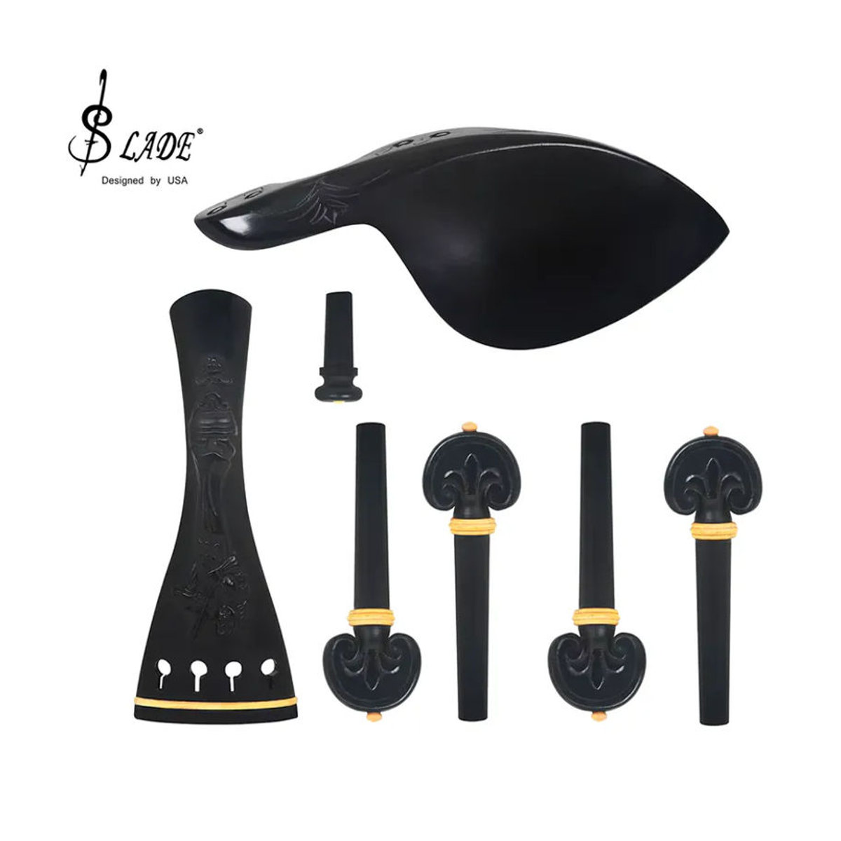 SLADE Violinenteile-Set aus Ebenholz in Schwarz mit Saitenhalter und Schulterstütze für Violine 4/4 und 3/4 - Bild 7