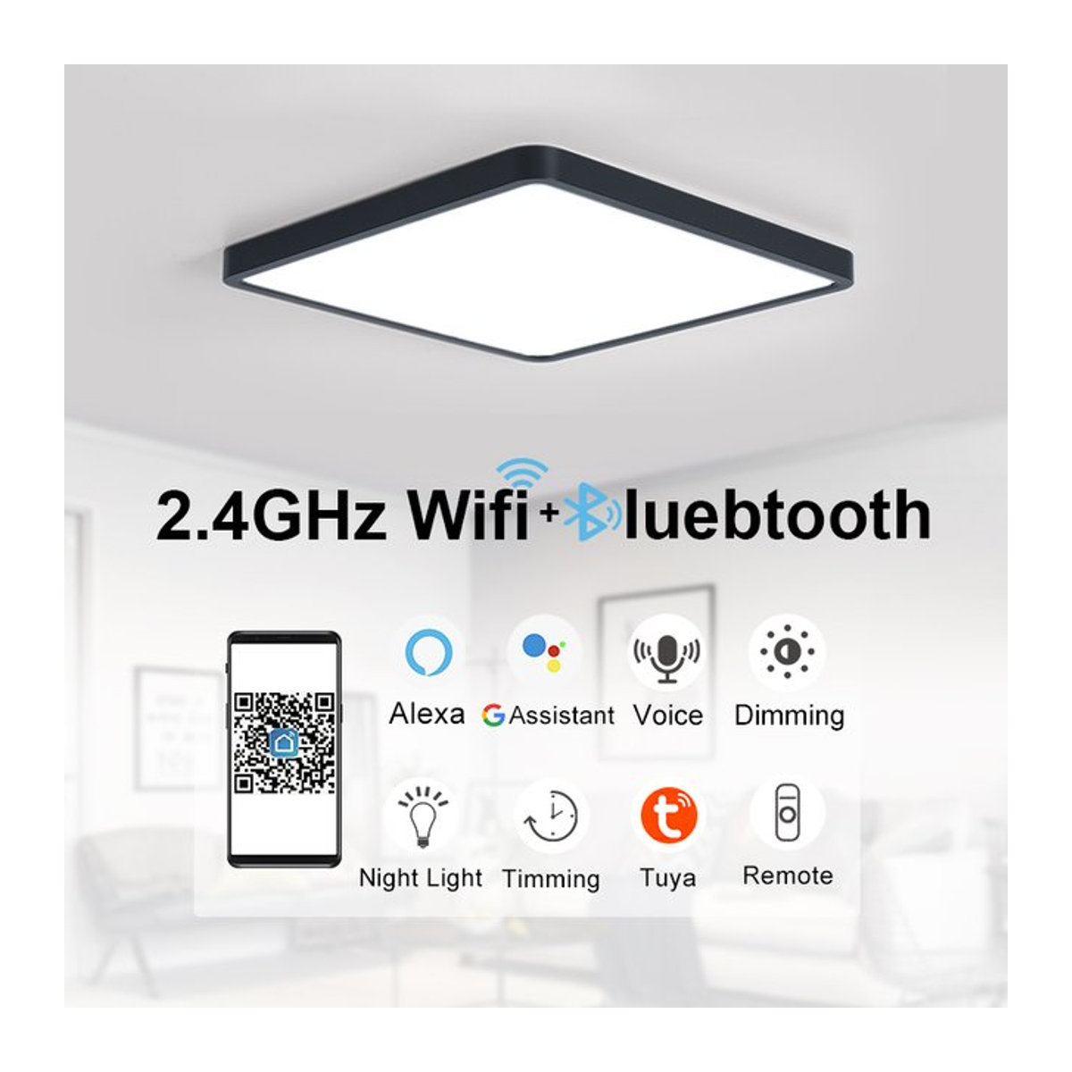 Smart LED Deckenlampe MARPOU in Schwarz mit 36W, WiFi und Bluetooth, dimmbar via Tuya App sowie Sprachsteuerung für Alexa und Google Assistant, minimalistisches Design - Bild 1